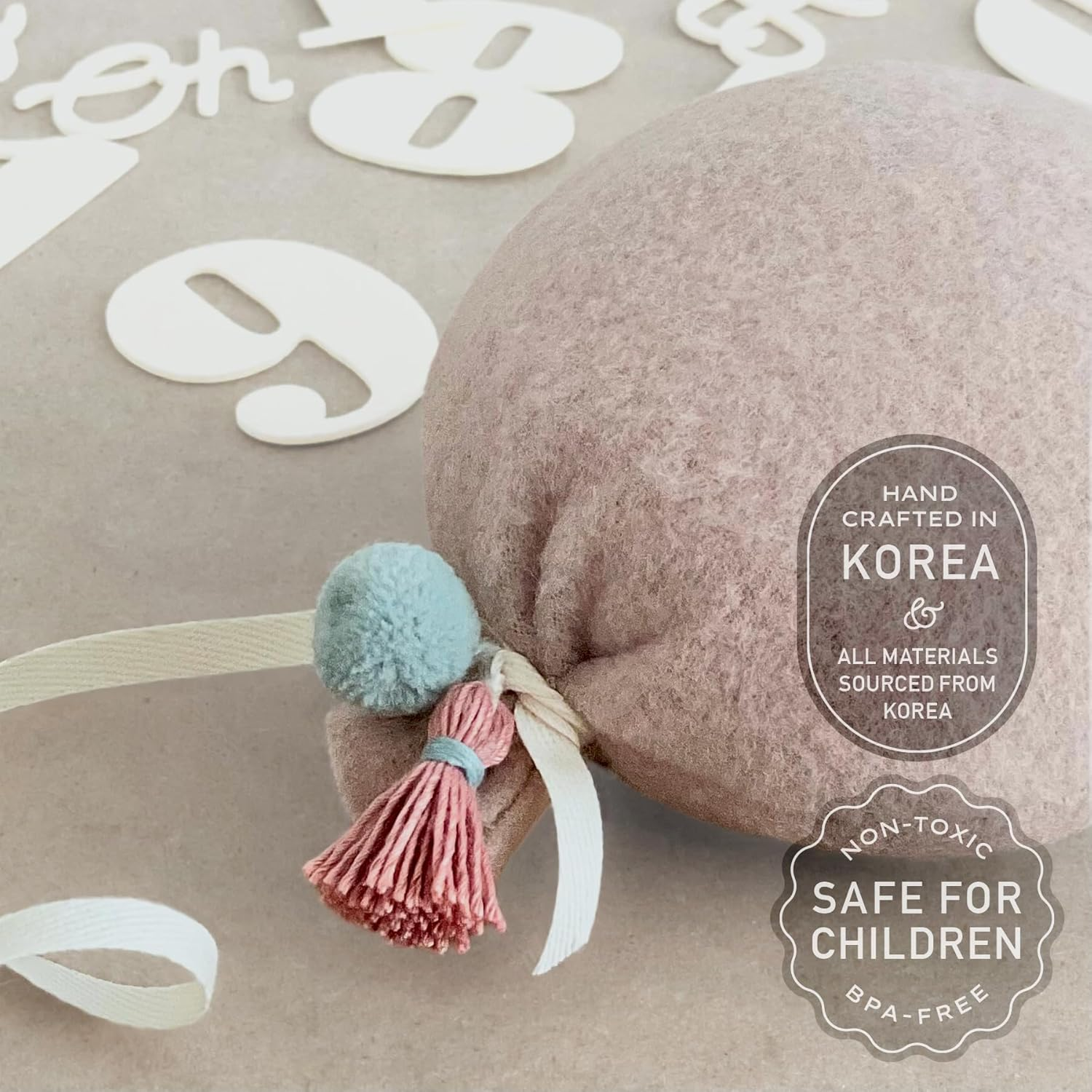 Balloon Baby Monthly Milestone Marker Signs, Photo Prop for Photoshoot | Stuffed Plush Balloon, Tassel, Pompom | Birth Announcement, Gender Neutral Baby Shower, Newborn Gift Set (Dusty Pink) - Dusty Pink image number 6