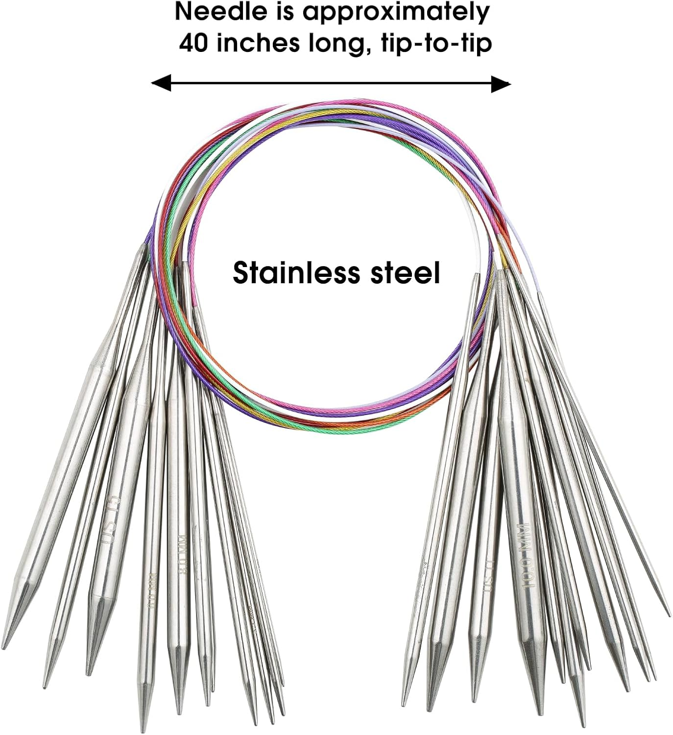 9Pcs 100Cm Circular Knitting Needles Set, Size 3.5Mm, 4Mm, 4.5Mm, 5Mm, 5.5Mm, 6.5Mm, 8Mm, 9Mm, 10Mm, Stainless Steel Metal Circular Needle with Flexible Smooth Joints for Blankets, Sweaters, Shawls, Hats, Scarf Knitting for Beginners