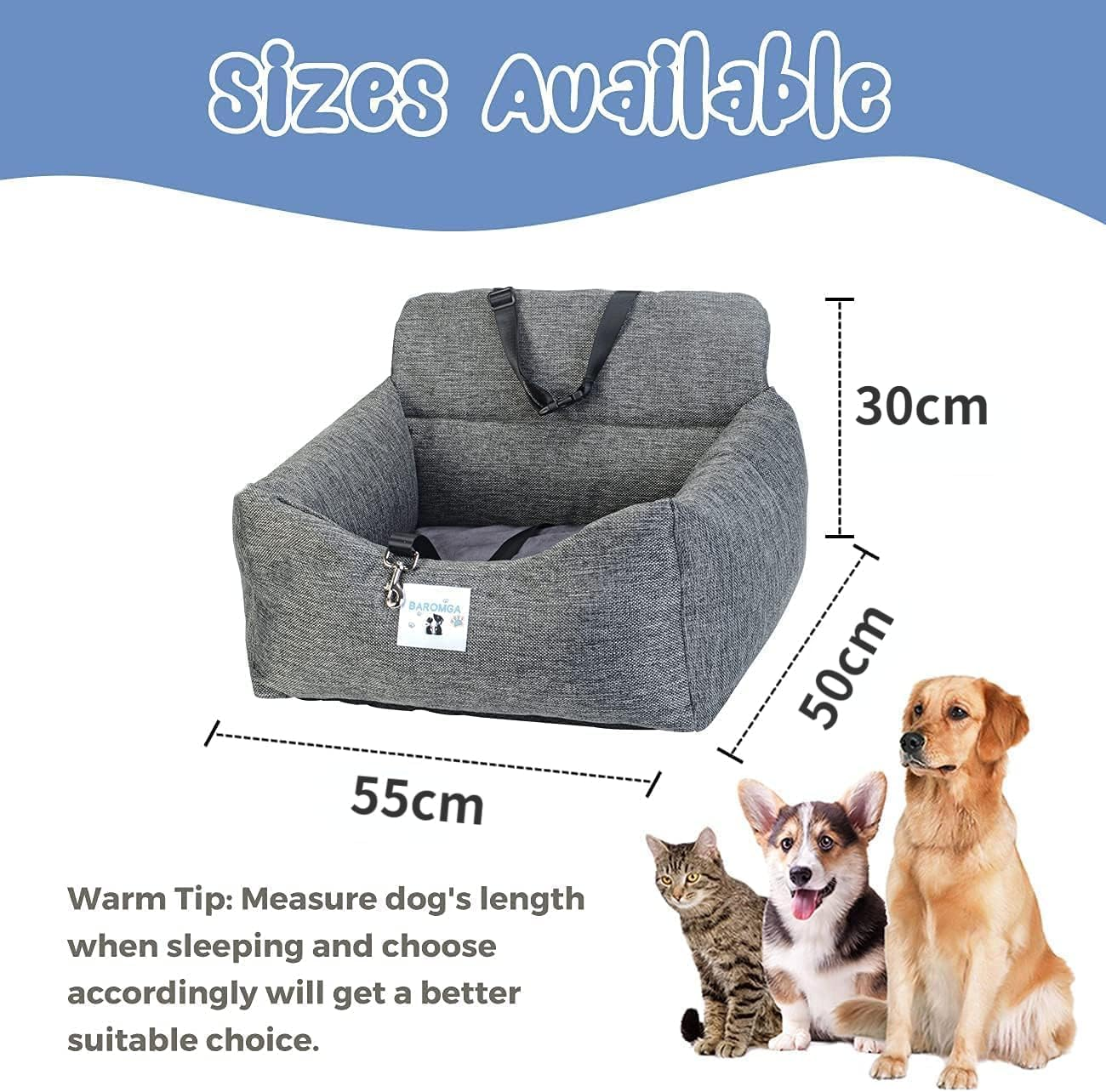 Forubar Pet Dog Car Booster Seat, Portable Pet Travel Safety Car Seat, Waterproof Dog Travel Bed Bag, Portable Folding Carrier with Seat Belt Removable/Adjustable (Medium)