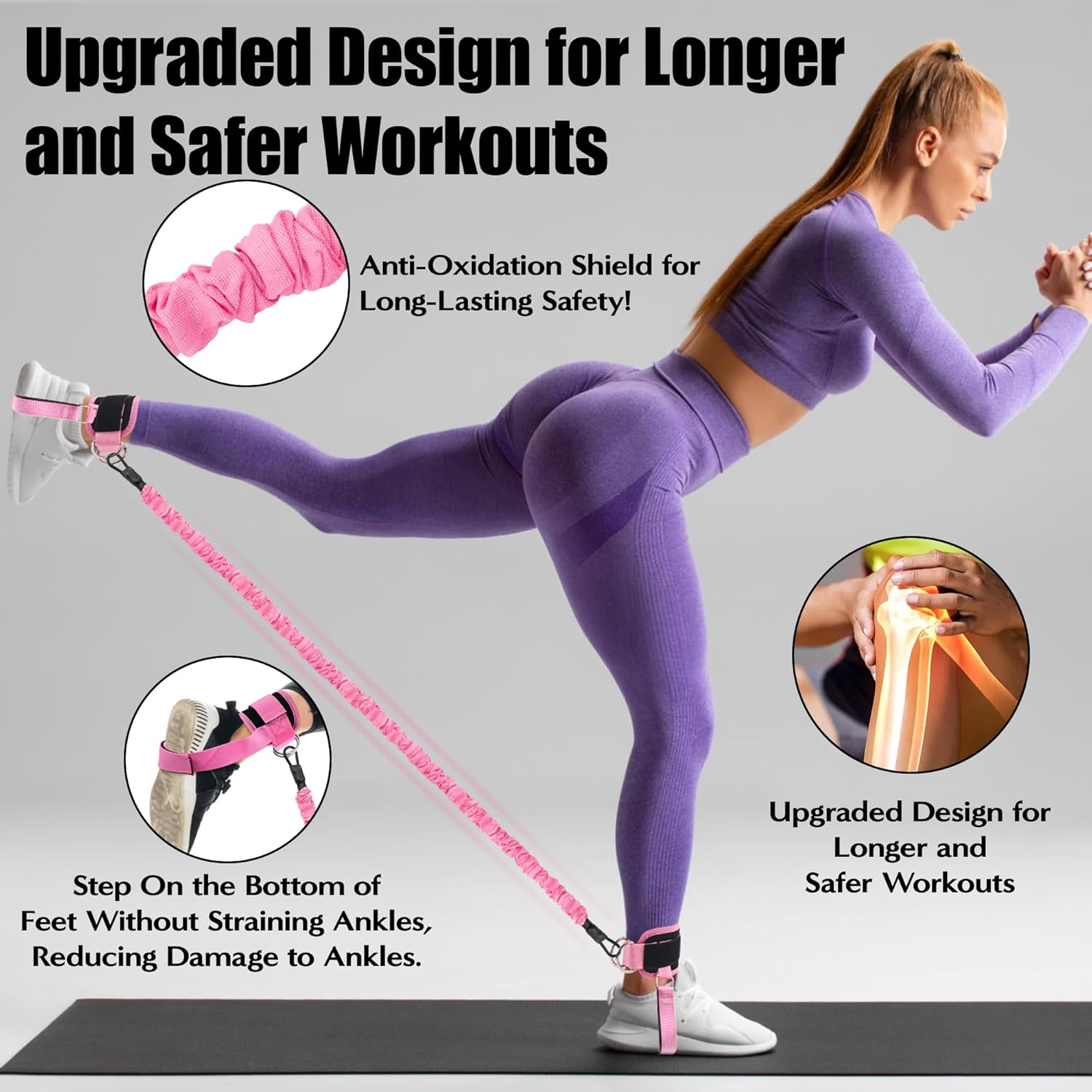 Wood Homing Ankle Resistance Bands with Cuffs - 3 Level Ankle Weight Exercise Band with Adjustable Cable Kickback Ankle Strap Leg Glute Booty Fitness Equipment for Women Gym Home Stretch Pilate Yoga image number 4