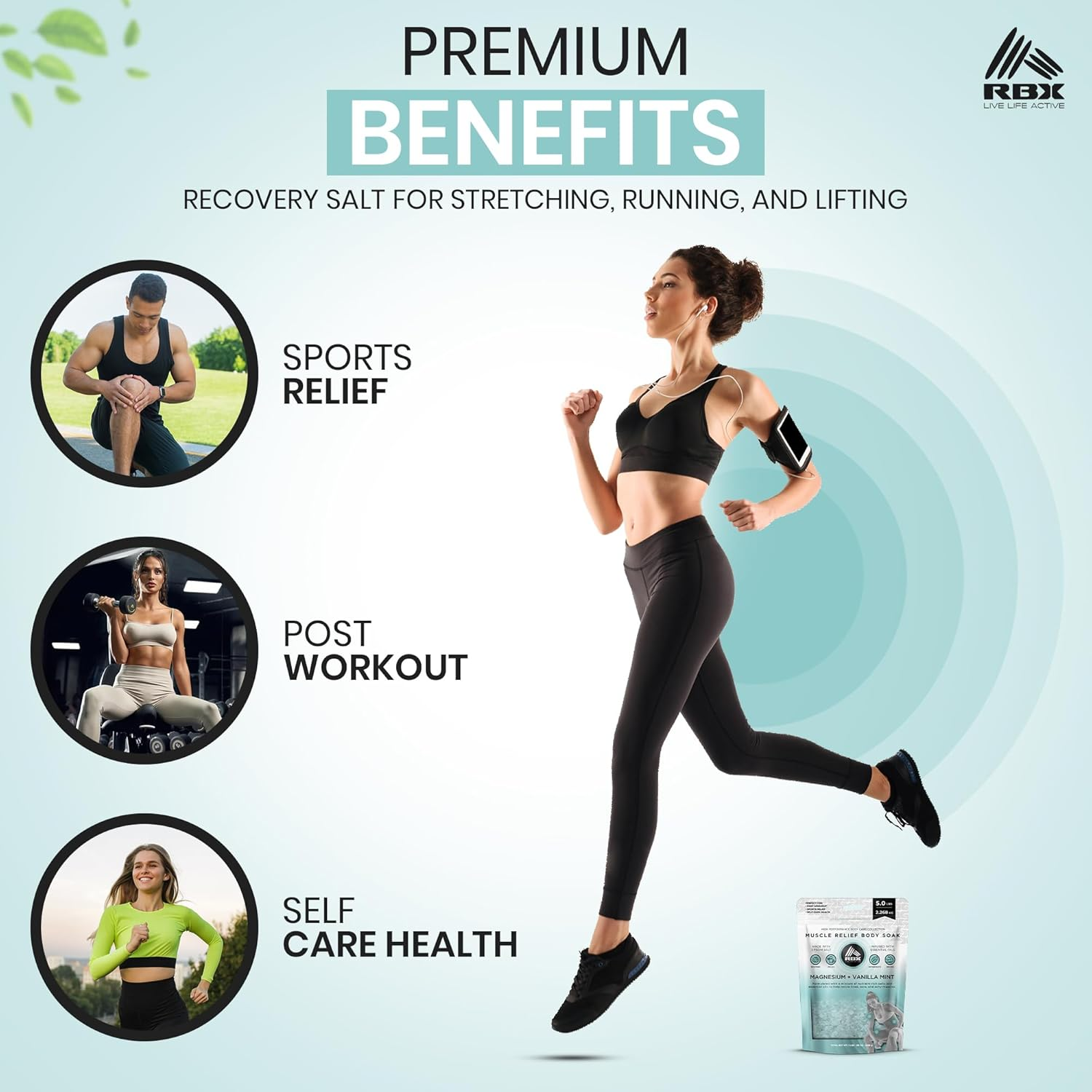 RBX Muscle Relief Epsom Salt Bath Soak &ndash; Magnesium Flakes & Bath Salts for Soothing Sore Muscles, Pain Relief, Foot Detox Soak &ndash; Vanilla Mint Scent &ndash; 5 Lb Bag image number 6