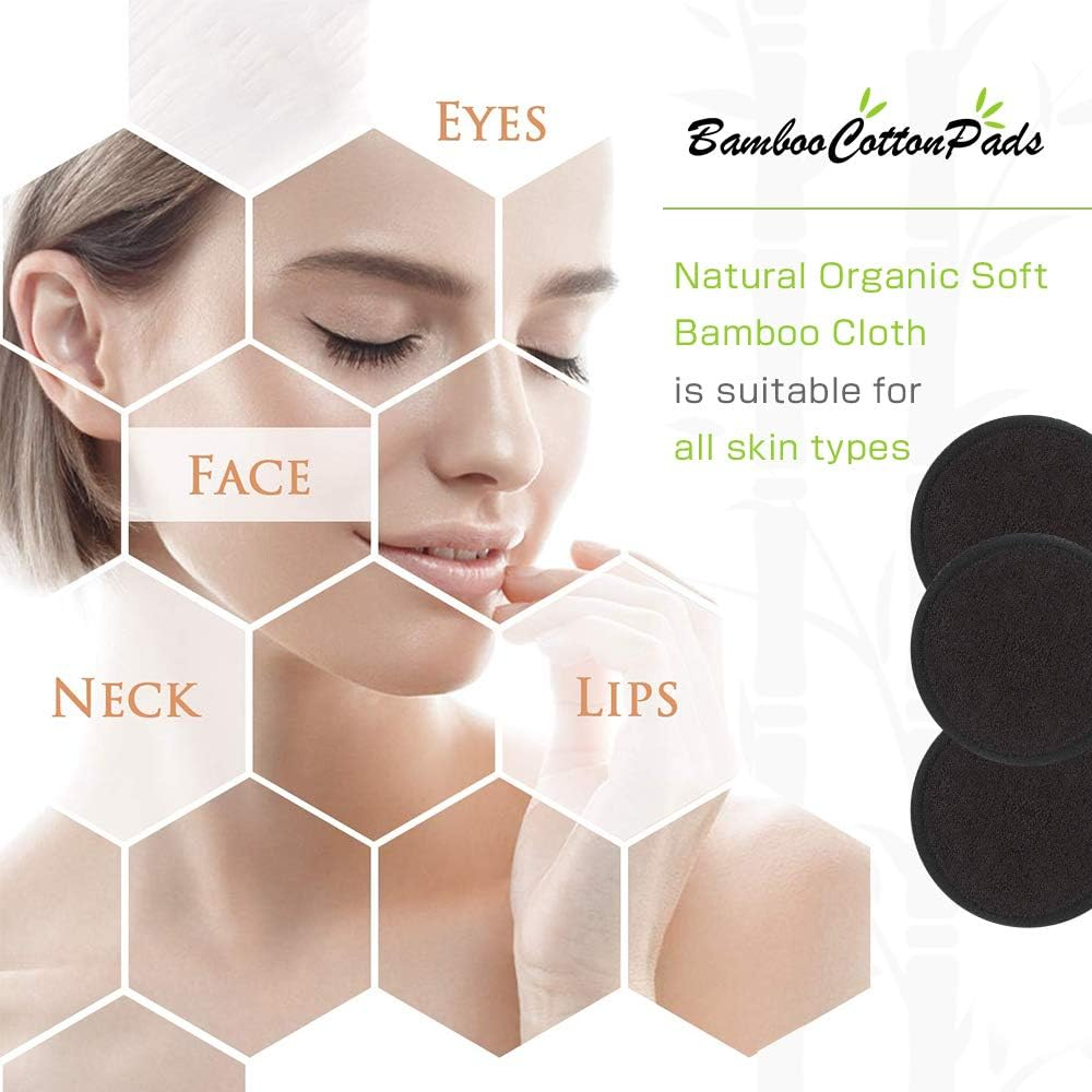 Reusable Makeup Remover Pads 10 Pcs 2-Layer 3.15 Inch Black Washable Eco-Friendly Natural Organic Bamboo Cotton round Pads with Laundry Bag Soft Facial Cleansing Cloths Toner Pads Towel Wipe for Face image number 3