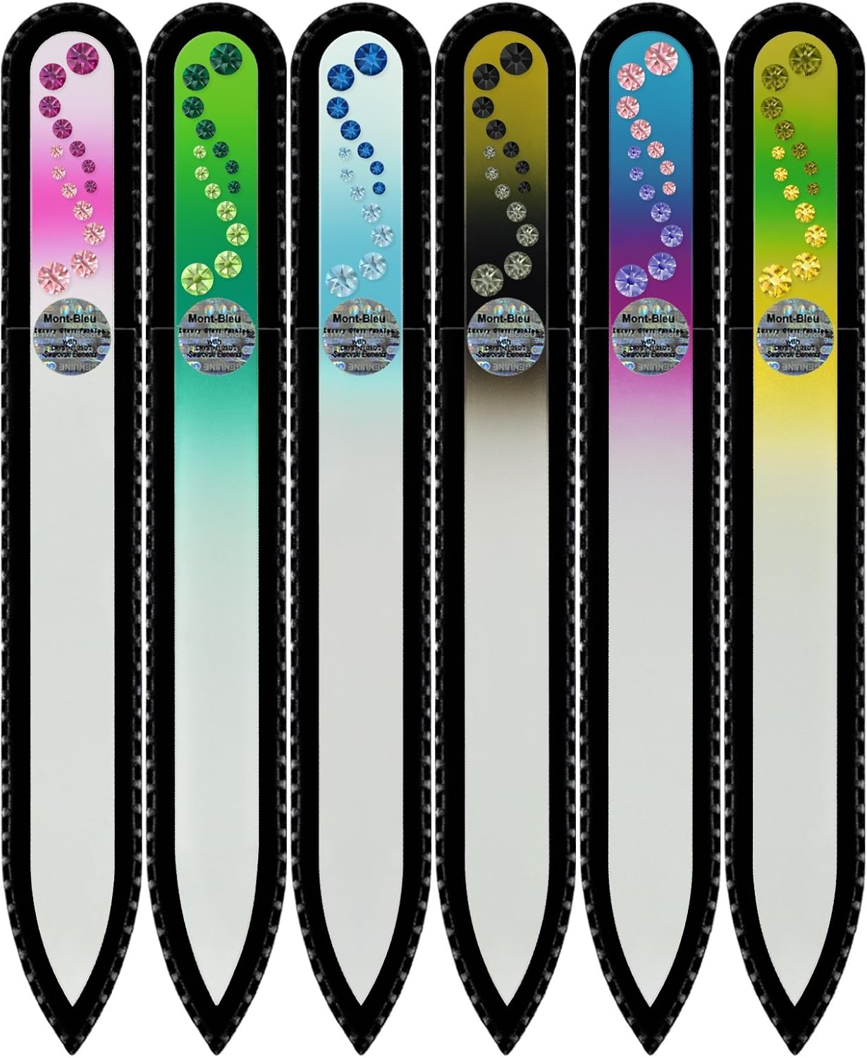 Mont Bleu Gift Set of 5 + 1 Free Glass Nail Files Hand Decorated with Crystals from Swarovski -Friend Gifts - Gift Ideas - Handmade Gifts - Crystal Nail File for Natural Nails - Mom Gifts - Gifts