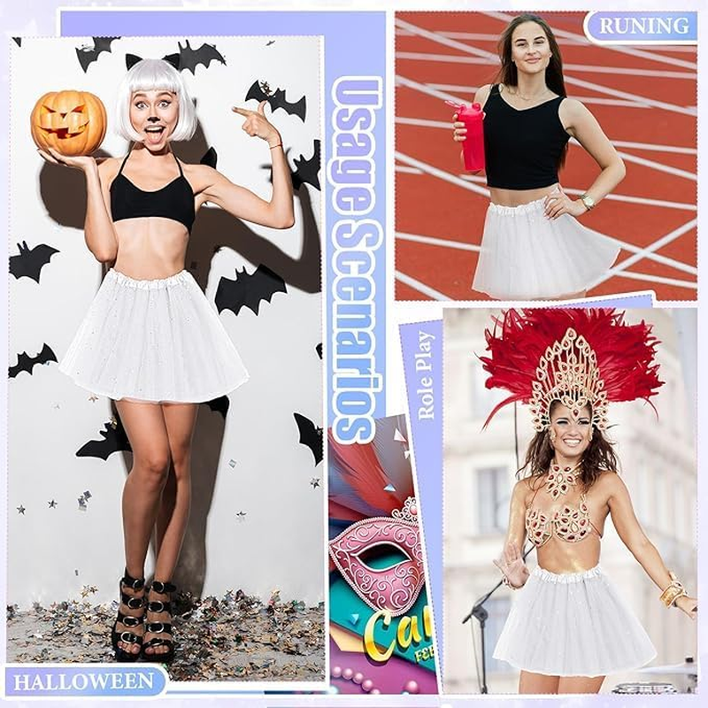 MINYII 9 Pcs Women'S Tutu Skirt Adult 4 Layered Tulle Stars Sequins Ballet Dance Dress Girls Princess Ballet Dance Sequin Skirt (Pink) image number 2