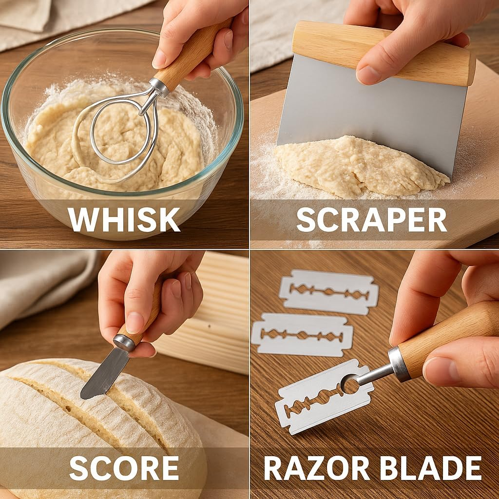 Sourdough Starter Kit, round and Oval Banneton Proofing Basket, 12 Pcs Bread Making Set with Dough Scraper, Lame, Whisk, Brush Tools, and Linen Cover &ndash; for Artisan Home Bakers image number 2