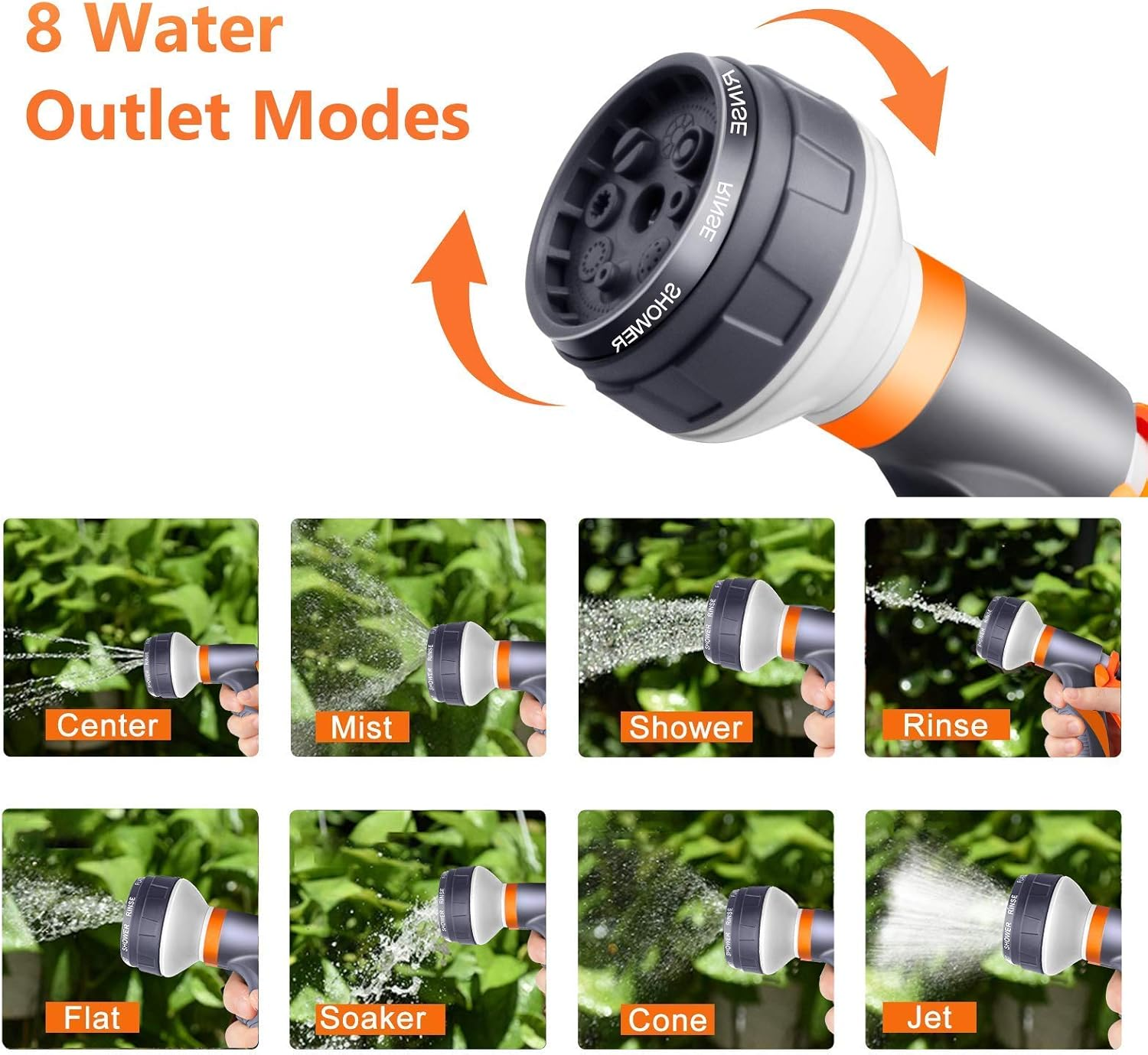 Garden Hose Pipe Spray Gun Set, 8 Adjustable Patterns High Pressure Spray Nozzle, with Hose Connectors, Perfect for Watering Plants or Lawns, Shower Pets, Car Washing, Cleaning Windows image number 4