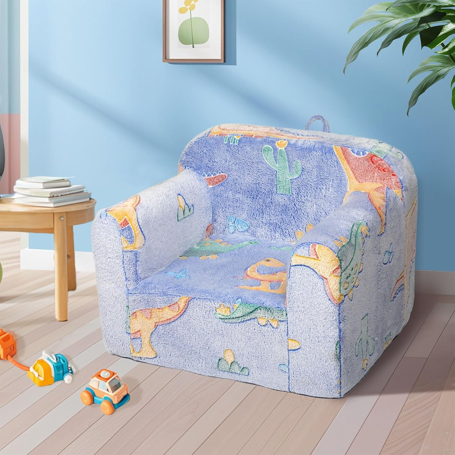 Bopeep Toddler Chair, Glow in the Dark, Bean Bag Chair for Kids Children, Armchair Sofa Chairs with Handle, Removable Cover, Playroom Living Room, Bedroom, Dinosaur Pattern Couch for Girls and Boys image number 4