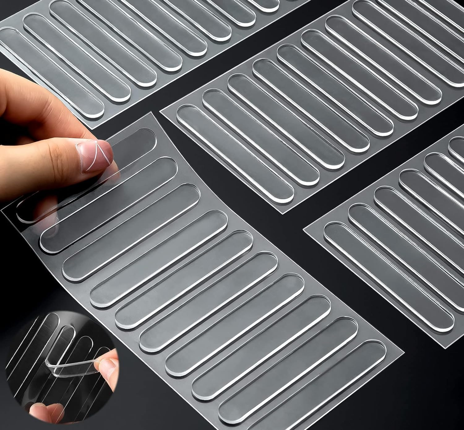Cabinet Door Bumper, 40Pcs Clear Cabinet Bumpers Clear Self Adhesive Rubber Bumpers Stripes Transparent Bumpers for Cabinets Bumper Pads for Sound Dampening Buffer Pads, 2.8 * 0.45 * 0.1Inch (L*W*T) image number 6