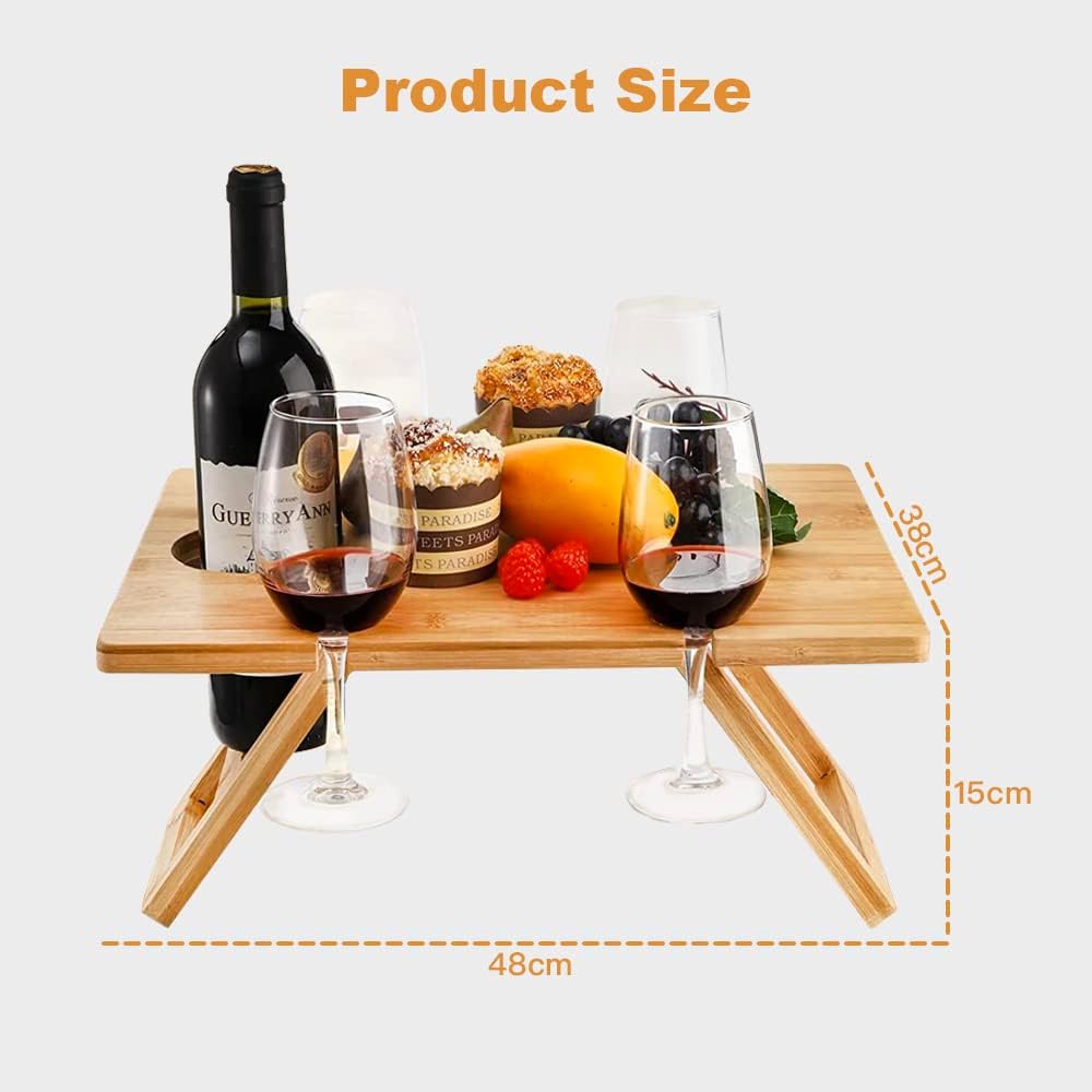 Clevinger Bamboo Wine and Snack Folding Picnic Table, Portable Wine Picnic Table, Folding Bamboo Snack Table with Wine Bottle and Glass Holder for Camping,Beach,Park,Ideal Wine Lover image number 4