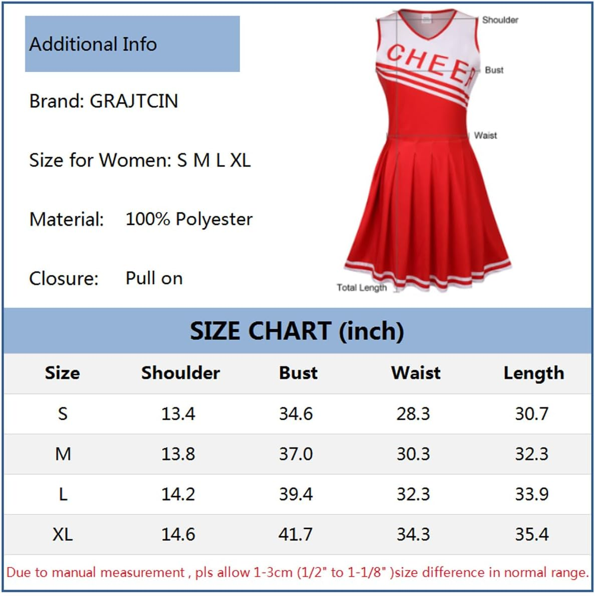 GRAJTCIN Womens Cheerleader Costume High School Girl Halloween Party Complete Cheerleading Outfit image number 3