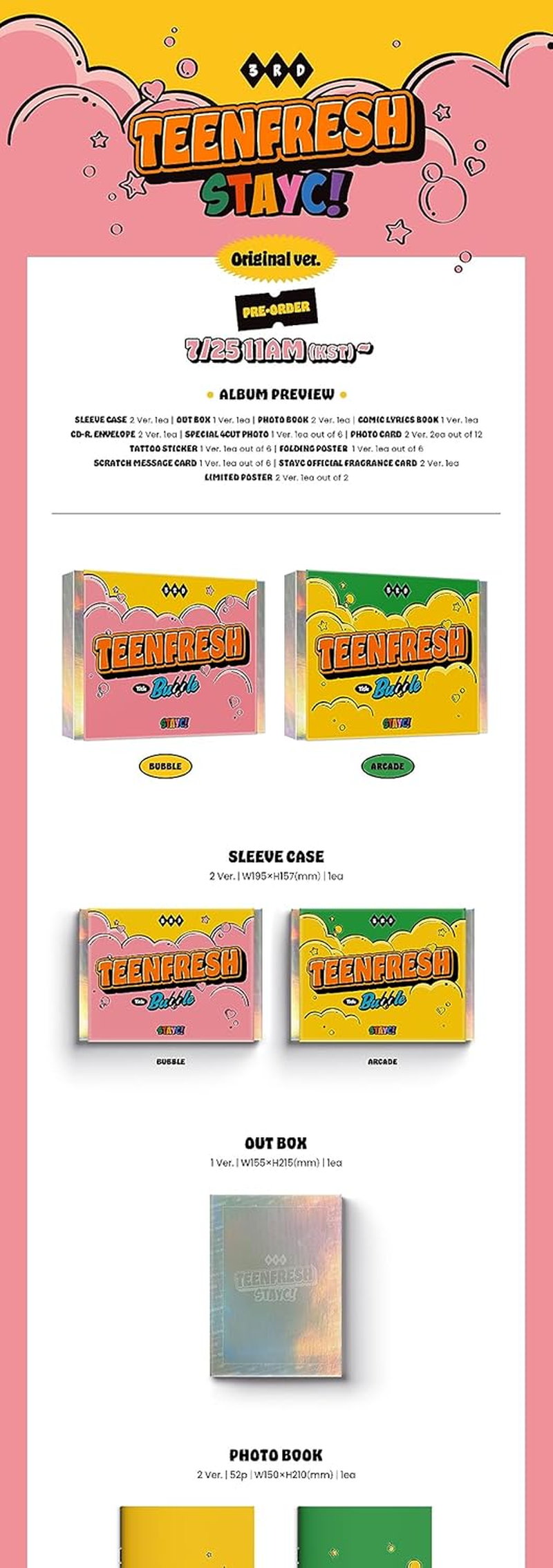 STAYC TEENFRESH 3Rd Mini Album Standard Random Version Cd+1P Poster+1P Folding Poster on Pack+52P Photobook+12P Lyrics+1P 4Cut Photo+2P Photocard+1Ea Sticker+1P Message+1P Fragrance+Tracking Sealed