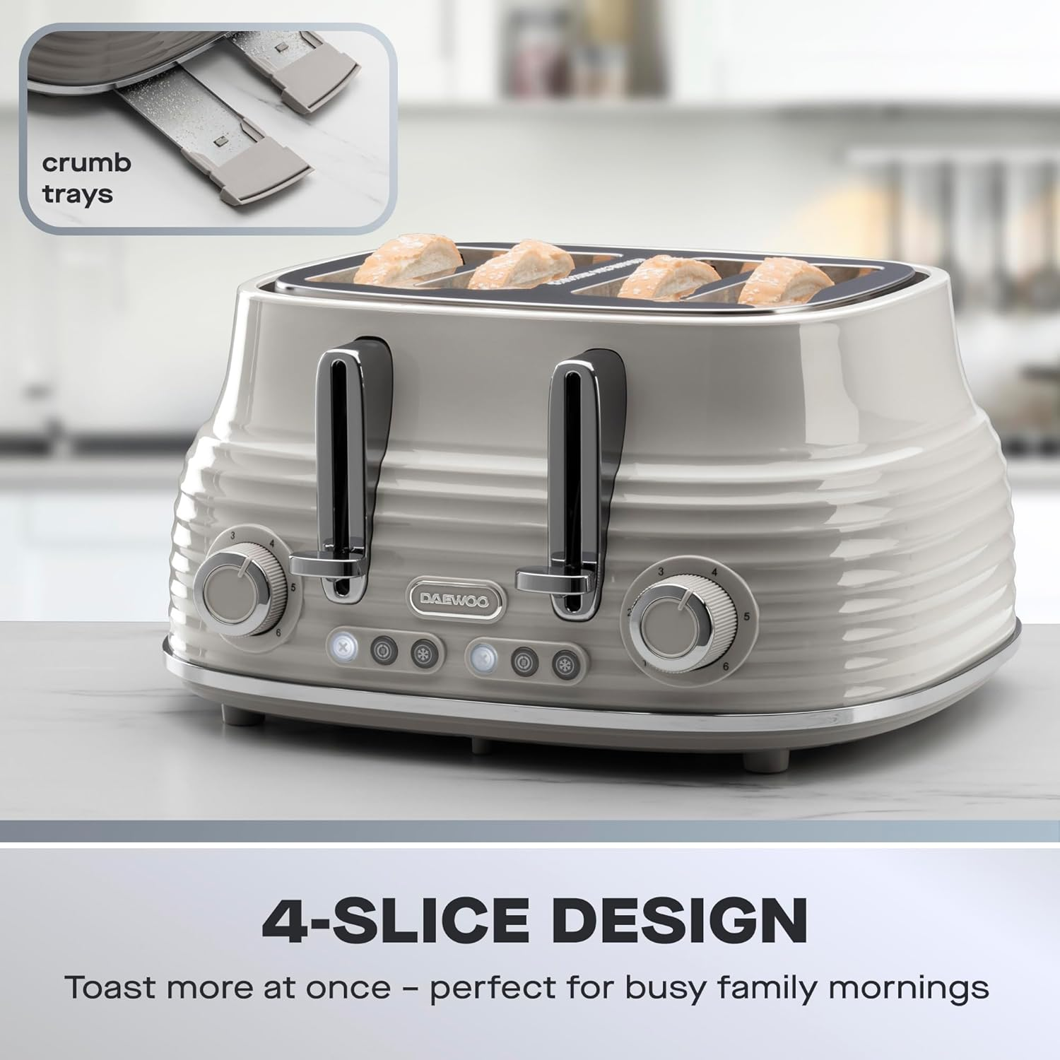 Daewoo SDA2566GE Plastic, Taupe 4-Slice Kettle and Toaster Set image number 2