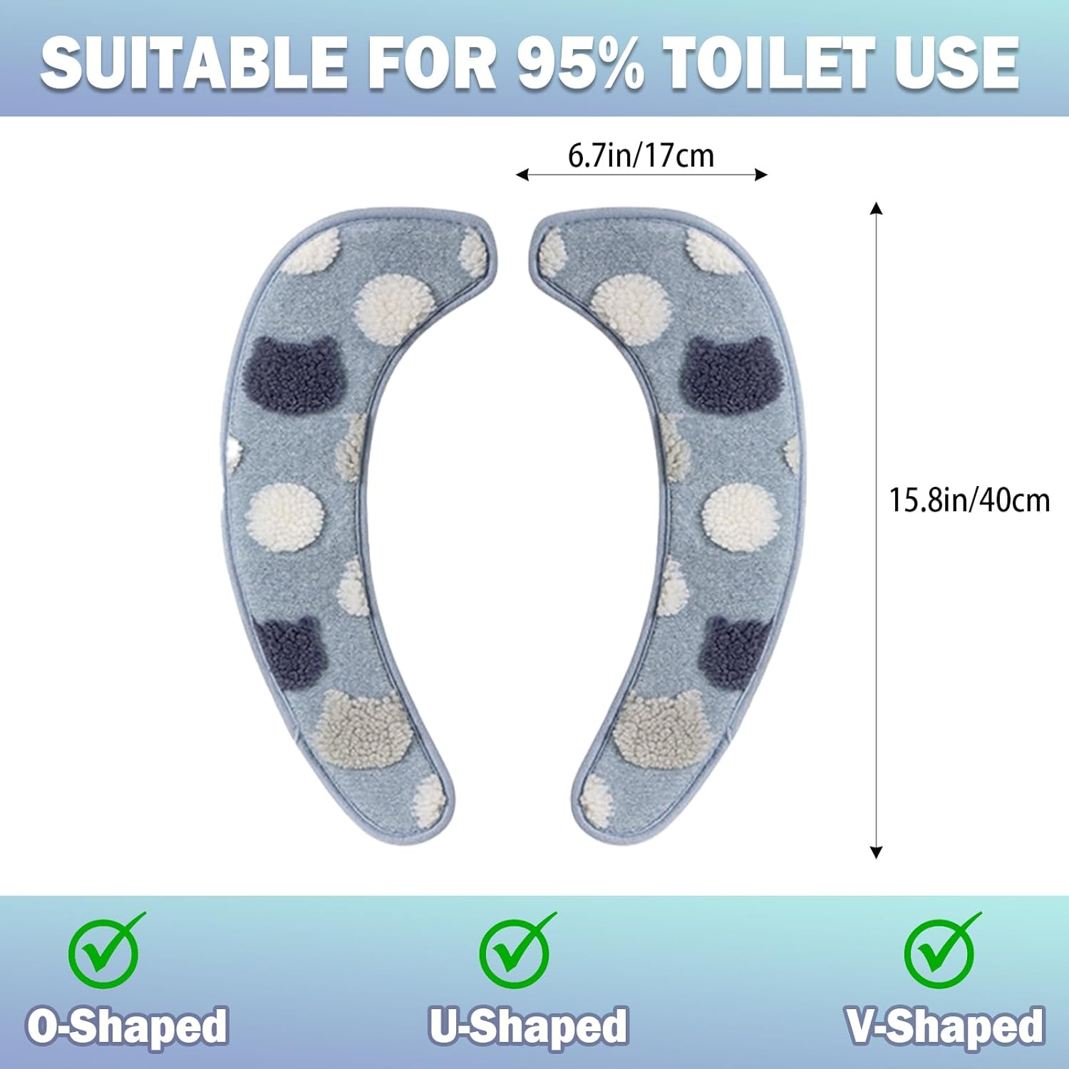 Iensen Thick and Warm Toilet Seat Cover &ndash; Washable, Reusable Cushion with TPR Adhesive Back & Decorative Pattern for Comfort & Insulation (Blue) image number 4