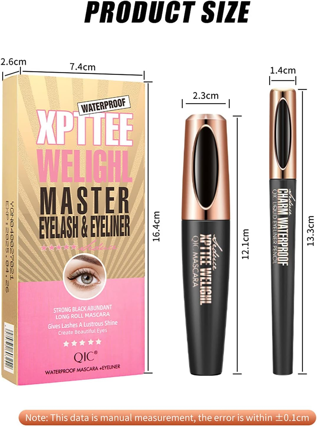 Black Waterproof Mascara & Eyeliner Set, 4D Silk Fiber Lash Extensions Colored Tubing Mascara Volume and Length, Long-Lasting Smudge-Proof Voluminous Mascara and Liquid Eyeliner Pen Set#001 image number 3