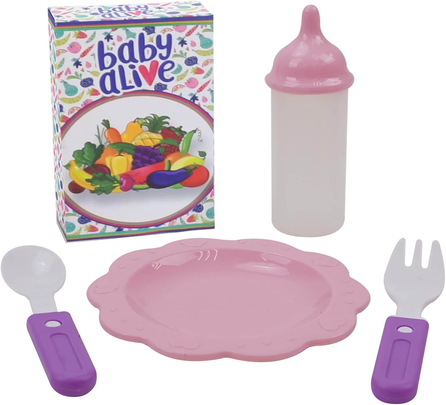 509 Crew Baby Alive: Doll Highchair Set - Pink & Rainbow - 6 Pieces, Fits Dolls up to 24", Highchair W/Front Feeding Tray & 5 Feeding Accessories, Pretend Play for Kids Ages 3+ image number 3