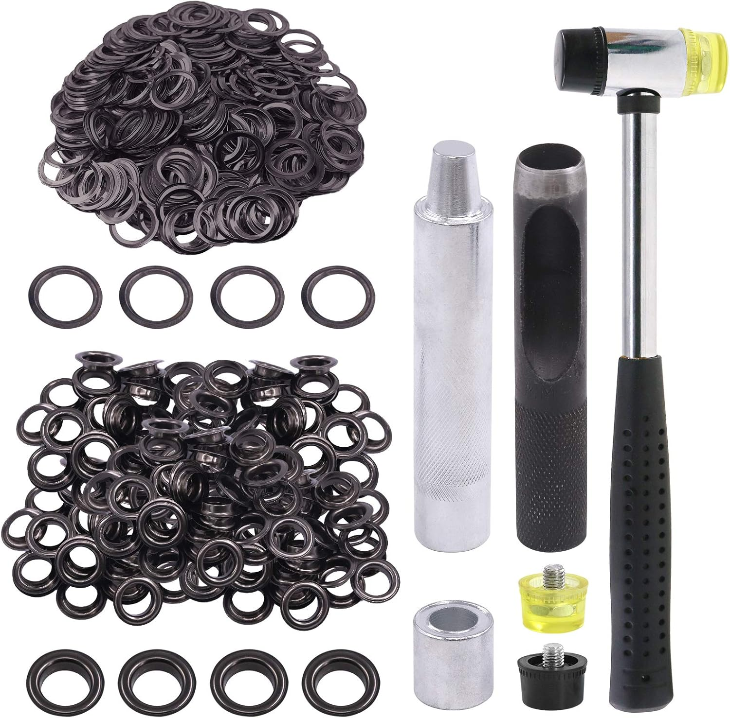 Glarks 164Pcs 1/2 Inch Grommets Eyelets with Tool Sets, 160Pcs 4 Colors Grommets Eyelets with 4Pcs Installation Tools for Fabric, Canvas, Curtain, Clothing, Leather Repair and Decoration