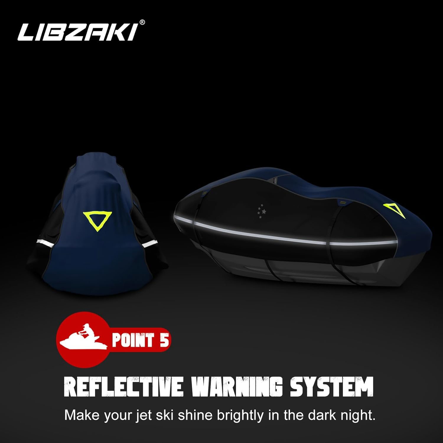 LI LIBZAKI LIBZAKI Jet Ski Cover PWC Cover 2-3 Seats Heavy Duty Waterproof 600D UV Resistant Fits for Yamaha Sea-Doo Kawasaki up to 136~145'' Blue/Black image number 3