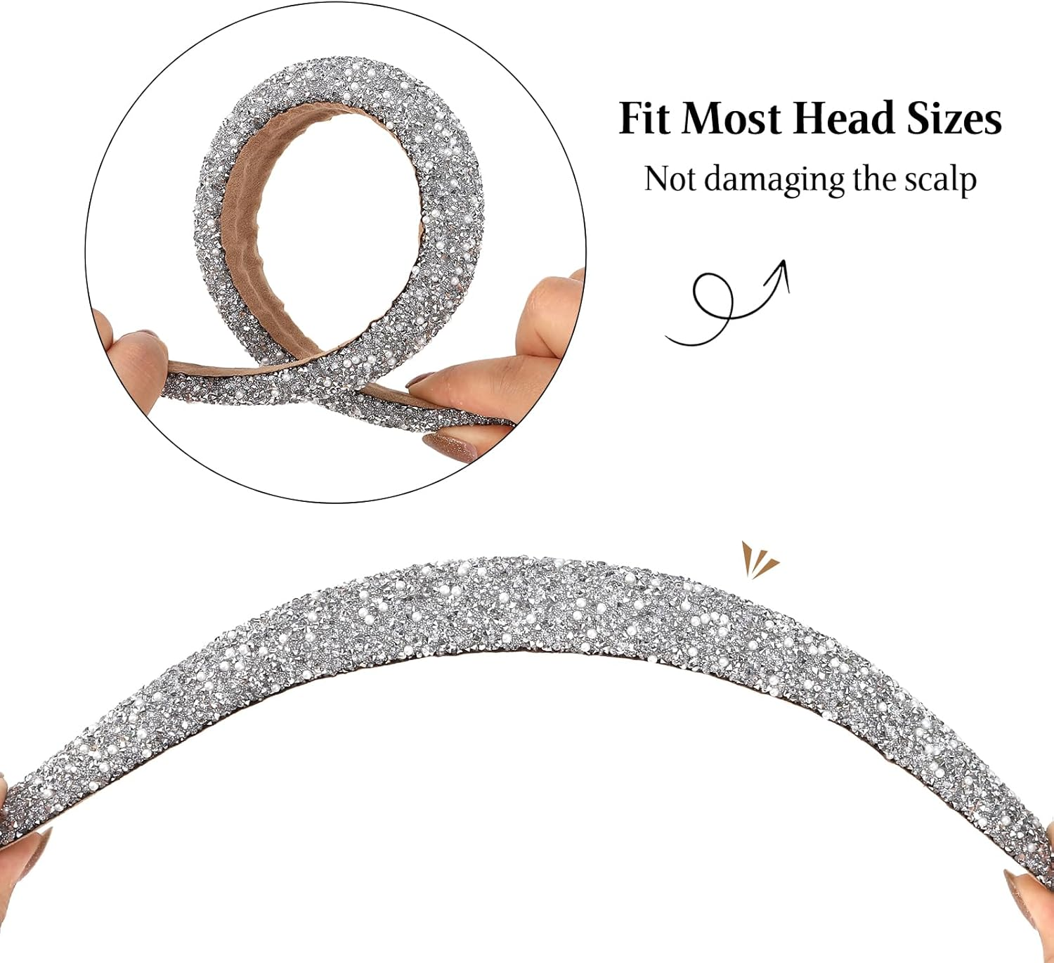 Rhoxshy 2 Pack Rhinestone Headbands for Women Crystal Rhinestone Headband with Pearls Sparkly Diamond Hairband Sequin Beaded Pearls Padded Headbands Jeweled Hair Accessories (Gold & Gray) image number 6
