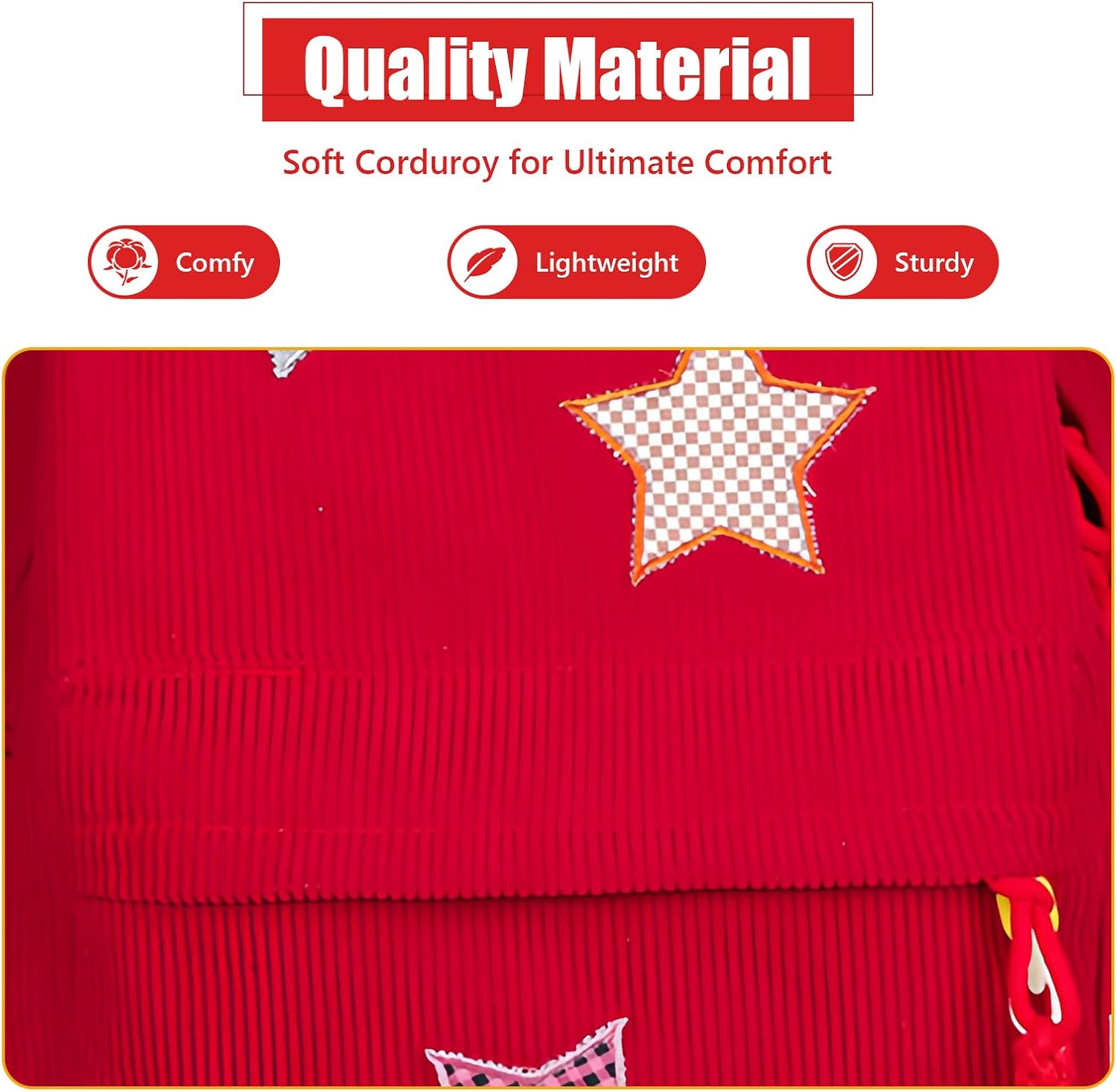 Taolivingmart Corduroy Backpack with Star Pattern, Trendy and Versatile, Fits 14'' Laptop Large Capacity Daily Commute - Beige image number 2