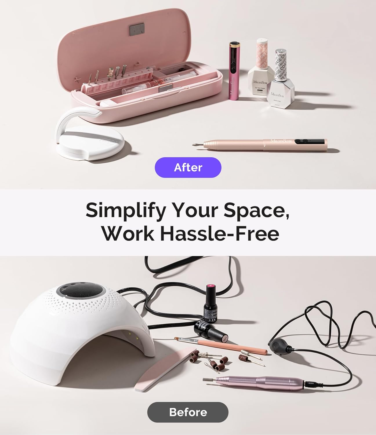 Melodysusie Wireless Nail Cutter, Electric Nail File Cutter for Gel Nails, Acrylic Nails, PC100GR Nail Drill 20000 Rpm, Adjustable Speed, Manicure Pedicure Set (Gold)