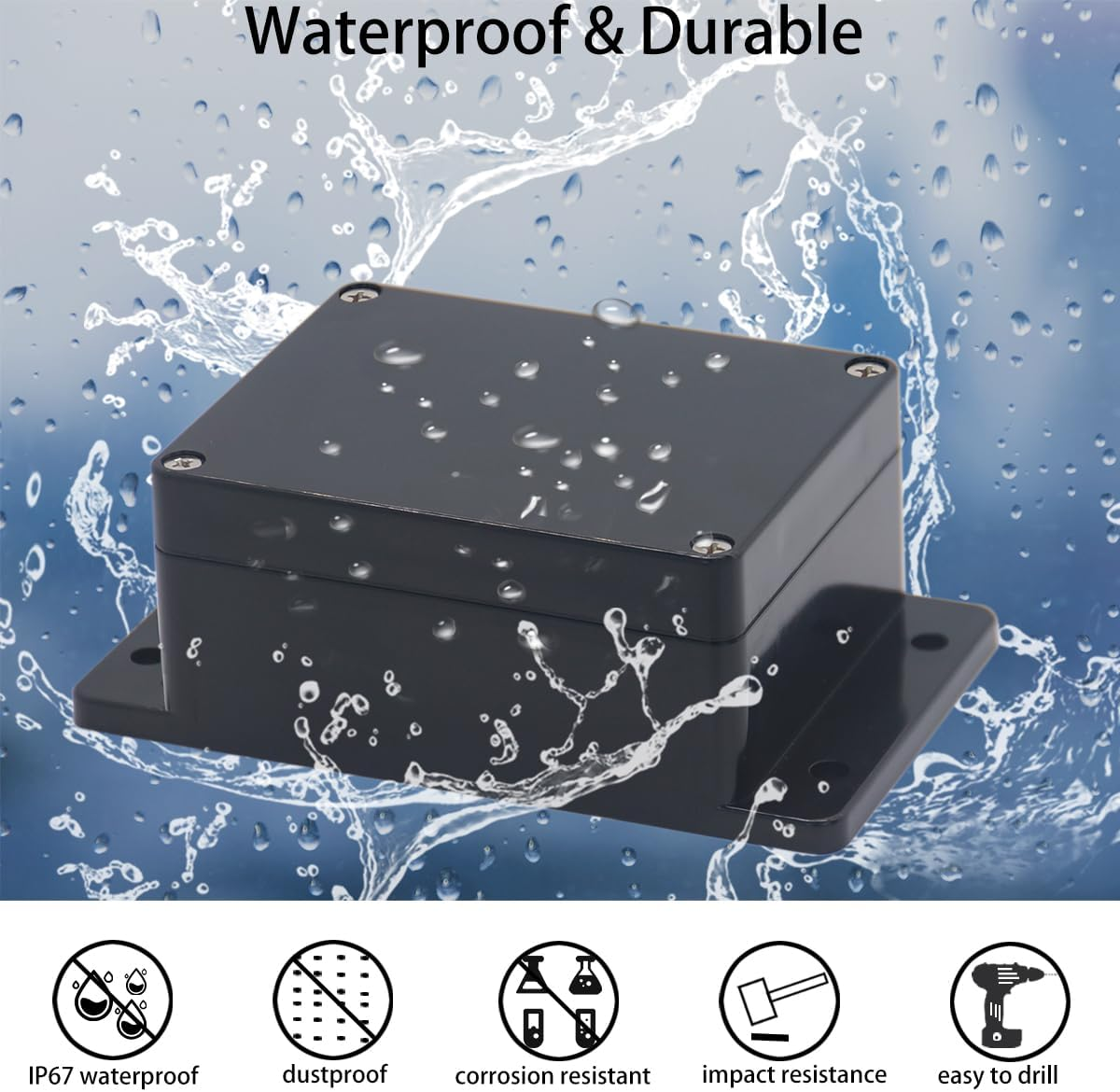 Raculety Project Box ABS Black Electrical Boxes IP65 Outdoor Waterproof Box Electronic Junction Box Fixed Ear Power Enclosure with Cable Glands for DIY Project 6.22 X 3.54 X 2.36 Inch (158X90X60Mm) image number 4