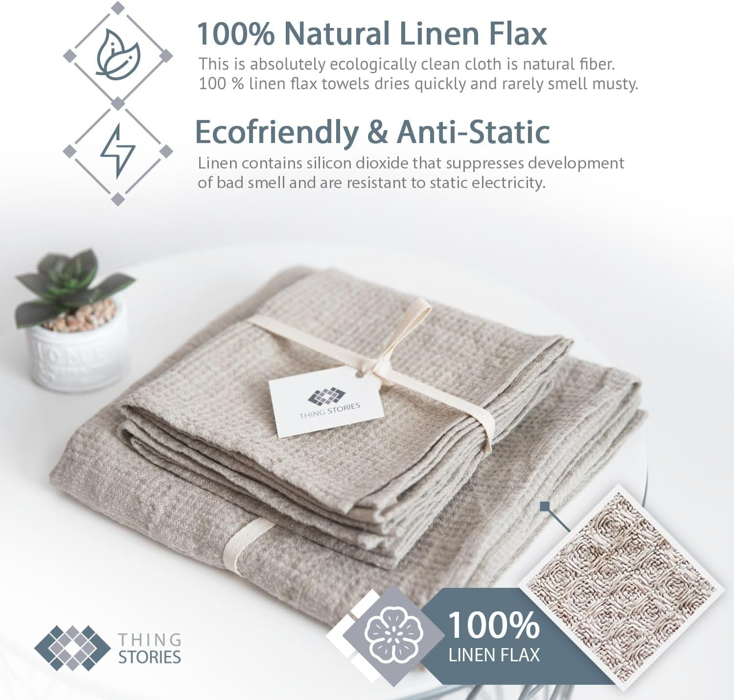 Pure 100% Linen Bath Towel - Stone-Washed 30 X 60 Inch Soft Lightweight Travel Towel - Waffle Weave Quick Dry Hair Towel - Natural Flax Thin Towels for Bathroom Gym or Sauna - Sustainable Bath Sheet image number 2