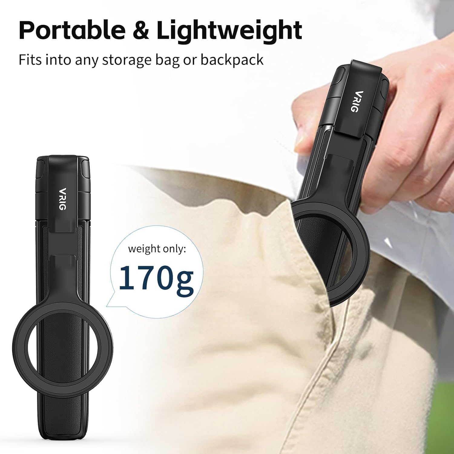 VRIG TP-27 Magnetic Phone Tripod & Selfie Stick, 21" Extendable Smartphone Tripod with Cold Shoe and Double-Sided Magnetic Phone Holder, Compatible with Iphone 16 15 14 13 12 Series image number 2