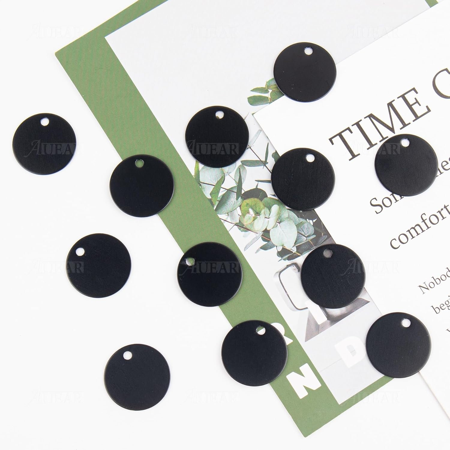 AUEAR, 20 Pack 25Mm round Shape Pet ID Tag Blank Dog Cat ID Tag for Pet Name Phone Charm Jewelry Making (Black) - Silver image number 5