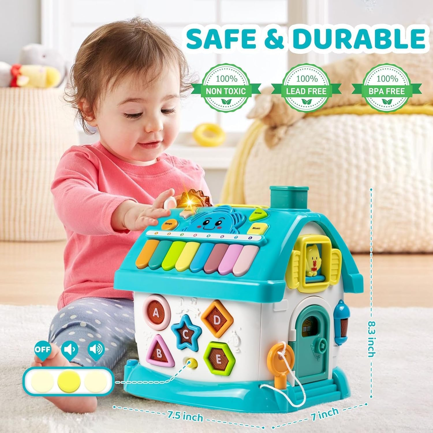 Baby Toys for 1 2 3 Year Old, Toddler Toys Age 1-2, 6-In-1 Montessori Toys with Sound/Lights/Music/Clock/Telephone/Car, Early Educational Birthday for Girl and Boy image number 5