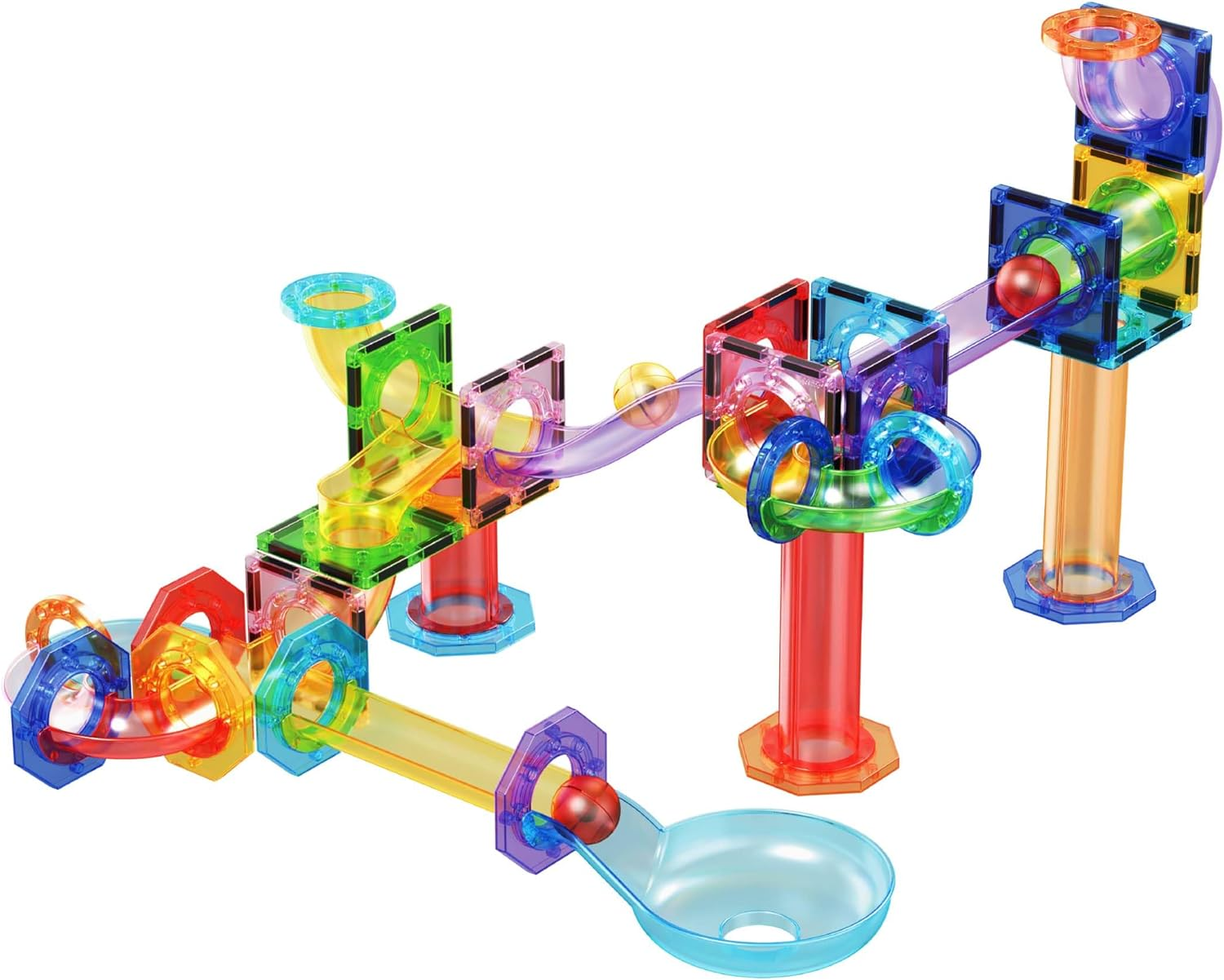 Picassotiles Marble Run 60 Piece Race Track Magnetic Tiles Magnet Building Block Educational Construction Toy Set Playset STEM Learning Kit Child Brain Development Handeye Coordination Training PTG60 image number 5