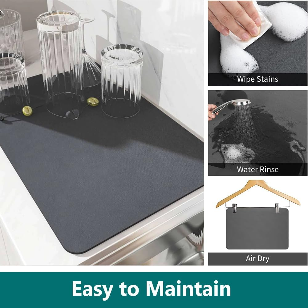 Coffee Mat-Dish Drying Mat Absorbent (Dark Grey, 43X80Cm) image number 2