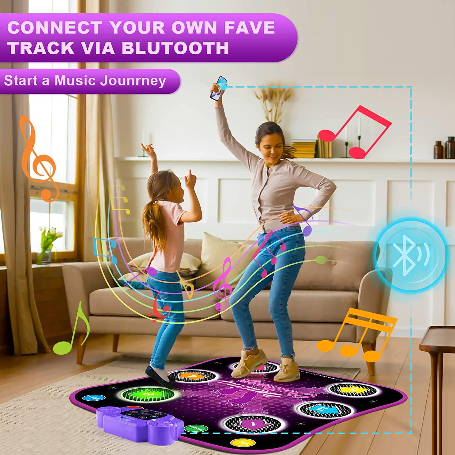 SUPER JOY Dance Mat Toys for 3-12 Year Old Kids, Light up Dance Pad with Wireless Bluetooth | Music Dance Game with 5 Game Modes | Gift Toy for Girls & Boys Ages 6 7 8 Years Old + image number 5