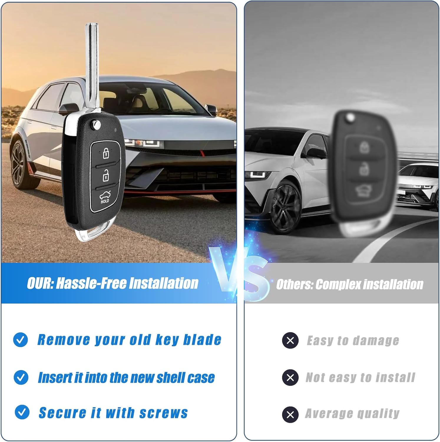 YQDUVNEY Remote Key Shell Replacement Key Shell 3 Buttons Flip Folding Car Key for Hyundai, Santa Fe, Sonata, Ix25/Ix35/Ix45, Tucson, Accent, Verna, Solaris, and Elantra image number 3
