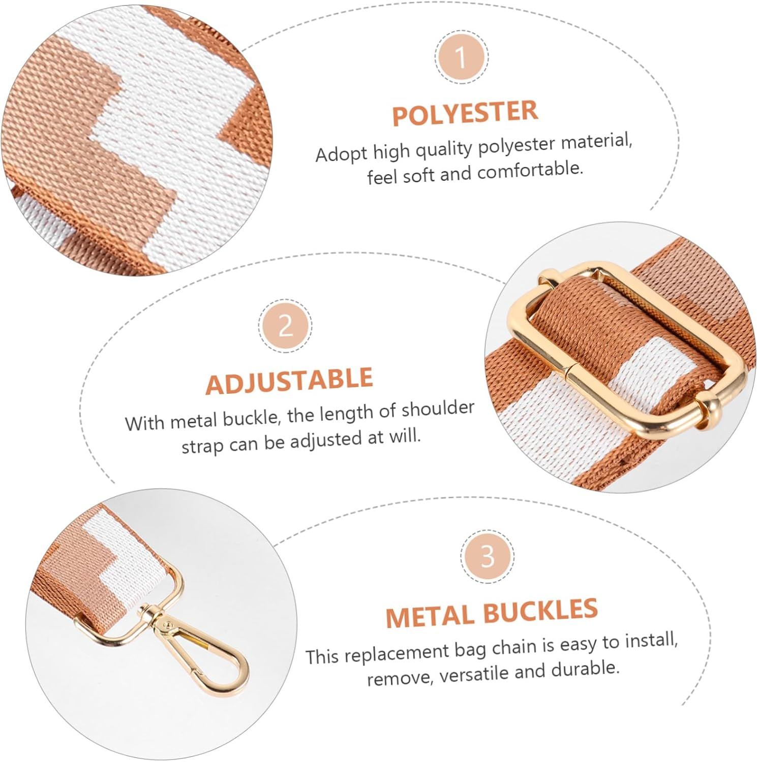 OHPHCALL Fashion Bag Strap for Women Crossbody Messenger Shoulder Bag Strap Decorative Chain - Brown image number 3