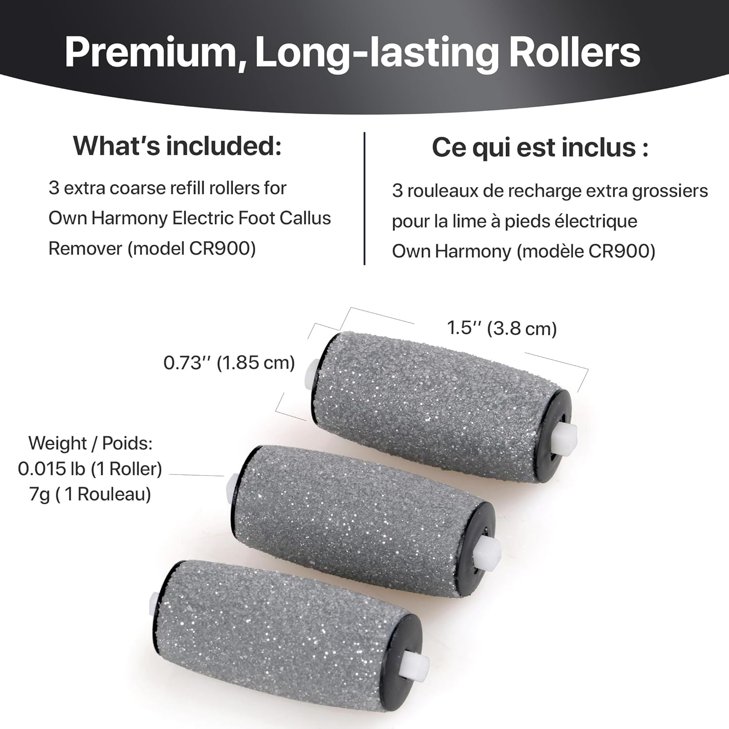 Own Harmony Extra Coarse 3 Refill Rollers Best Fit for Electric Callus Remover CR900 for Men - Pedicure File Tools Foot Care - Replacement Refills 3 Pack - Men'S - Extra Coarse image number 4