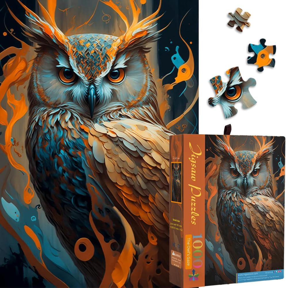 Ingooood Jigsaw Puzzle 1000 Pieces-Sneak Peek Series - the Owl'S Gaze - Entertainment Toys for Adult Special Graduation or Birthday Gift Home Decor image number 4
