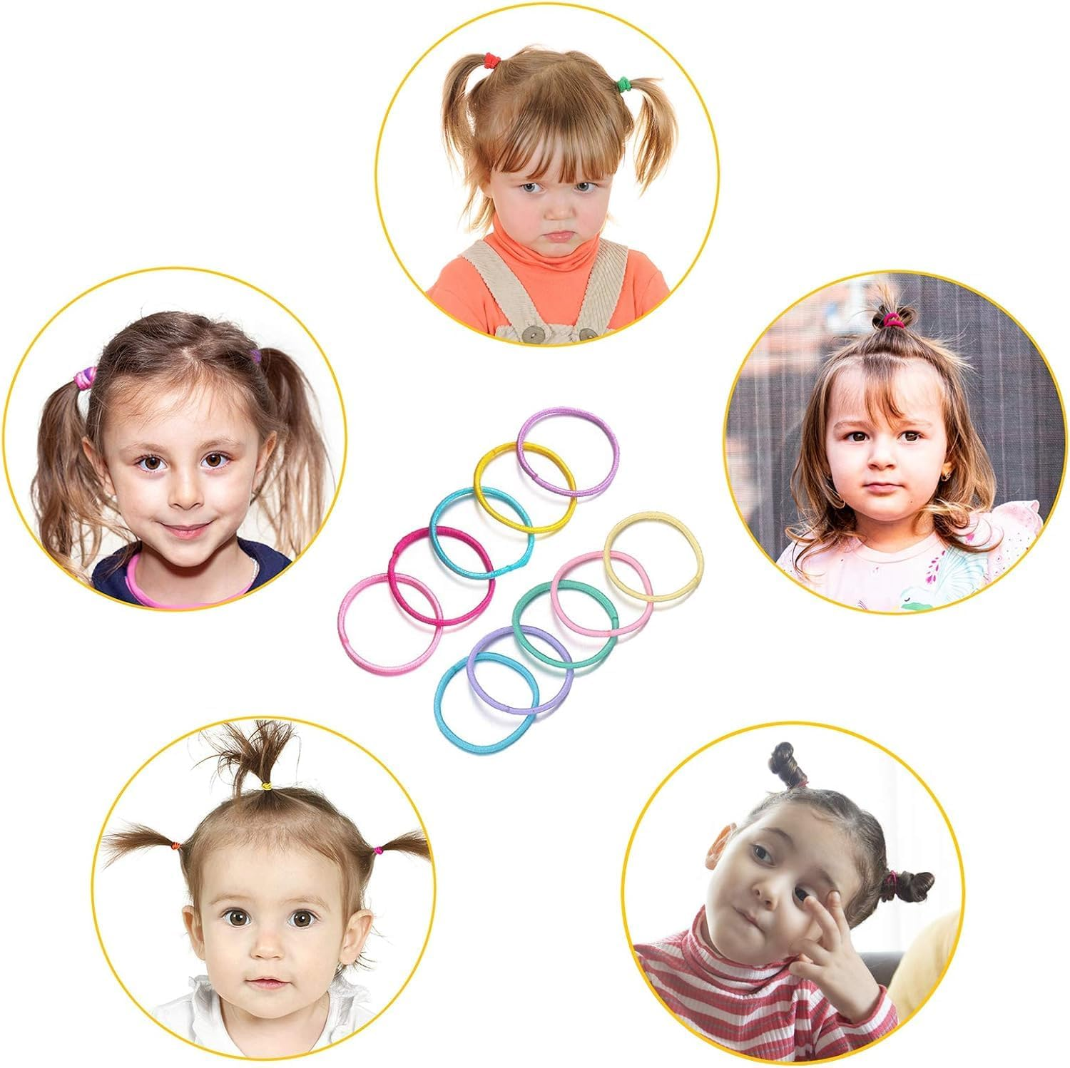 Aufwolken 200 Pieces No Crease Hair Ties, 2Mm Elastic Hair Bands for Kids & Toddlers, Multicolor Small Ponytail Holders (Infant Girl Hair Accessories) image number 4
