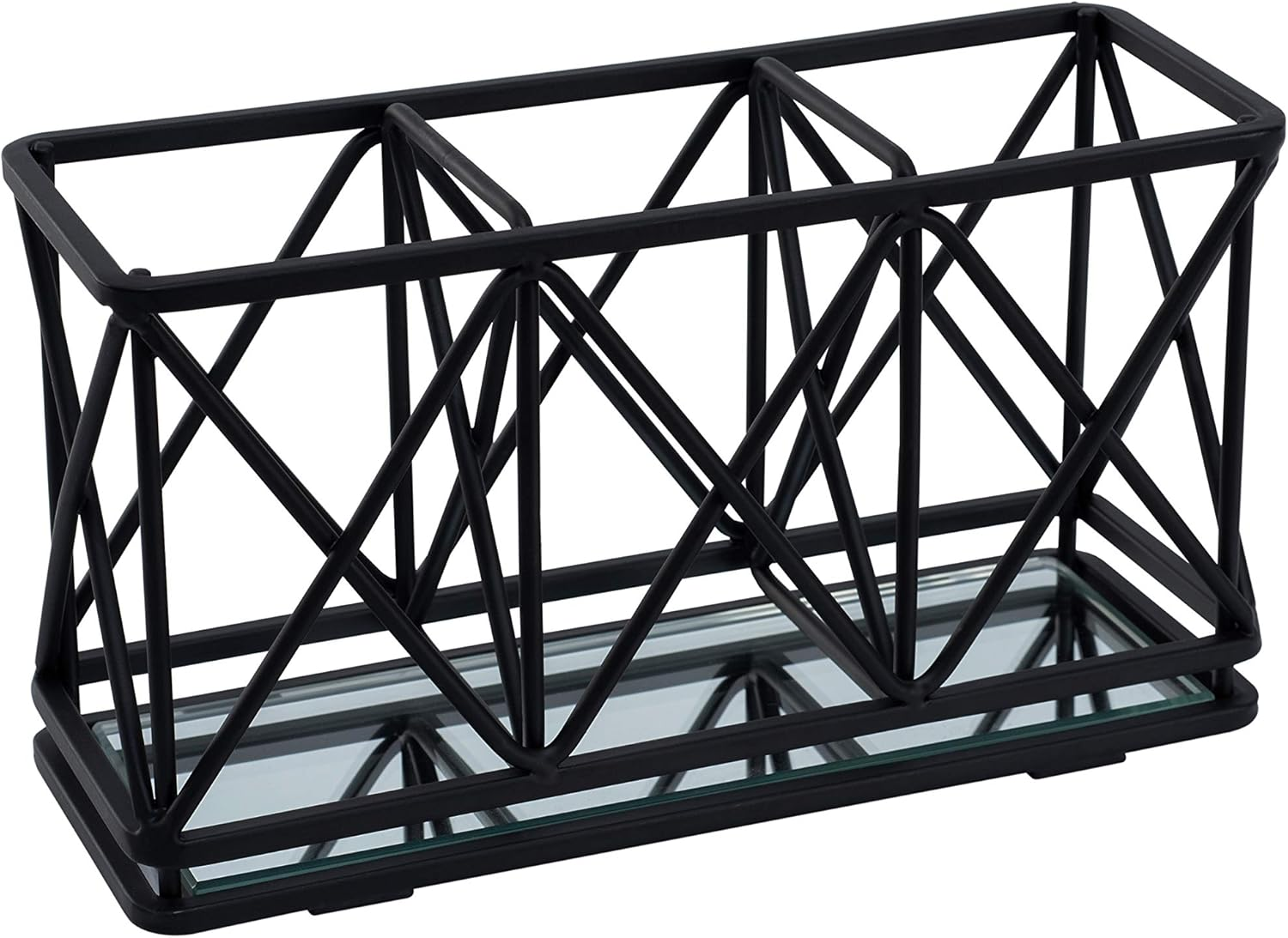 Home Details Mirrored, Pencil, Vanity Organizer, for Closet, Dresser, Bathroom, Office, Stylish Decor 3 Compartment Cosmetic Brush Holder, Rose Gold