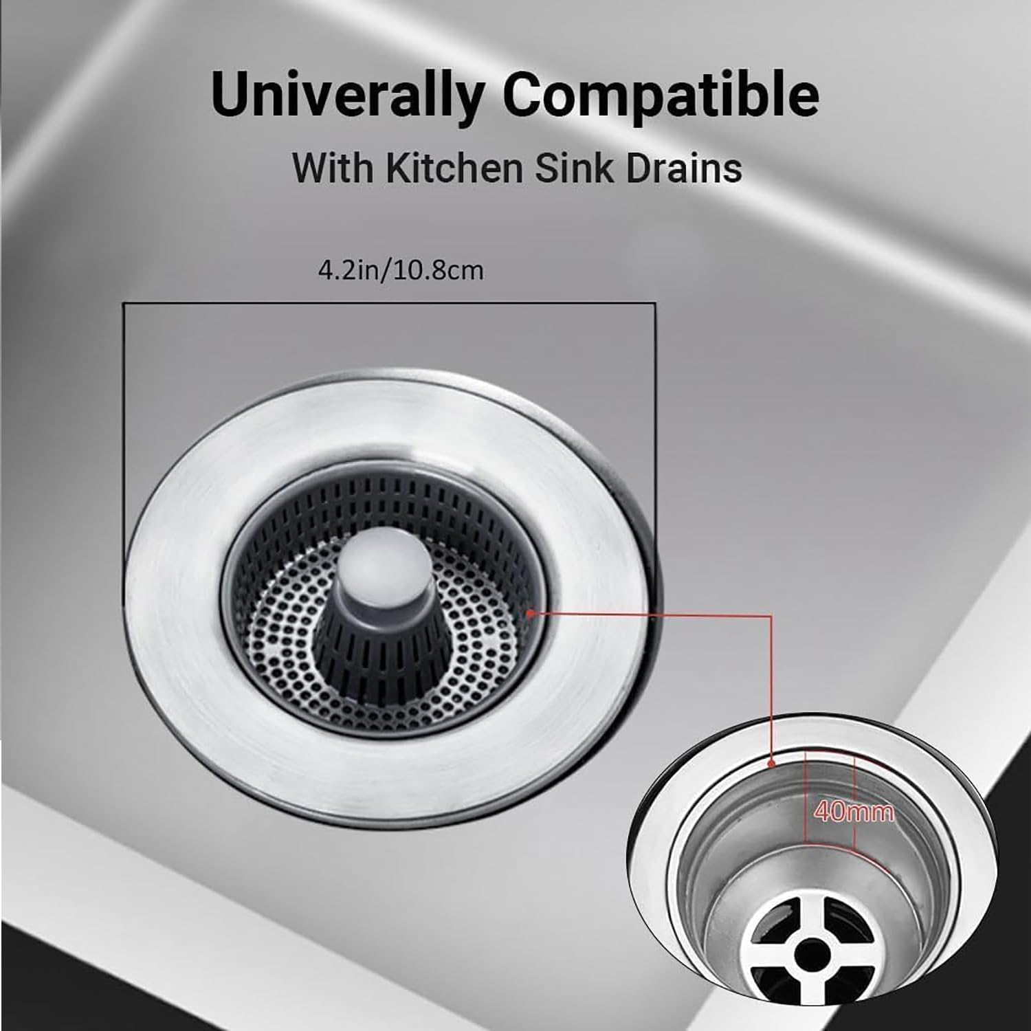 2Pcs 3-In-1 Kitchen Sink Drain Strainer and Stopper Combo - Stainless Steel Pop-Up Sink Stopper with Anti-Clogging Basket - Bounce Core Drain Aid image number 6
