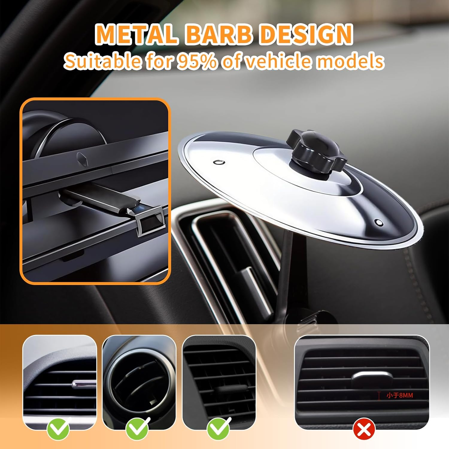 Car Cymbal, Car Crash Cymbal Air Vent - Easy Clip-On Mini Cymbal for Car Dashboard.Cool Car Interior Accessories for Entertainment(Silver) - C-Black image number 3