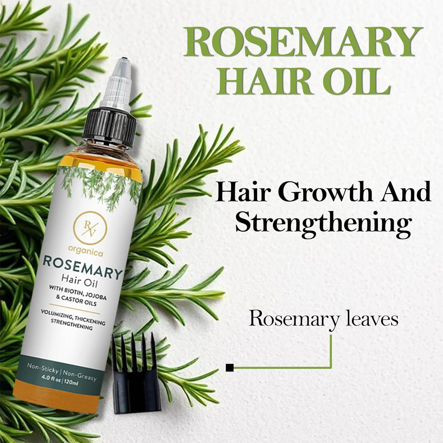 RV Organica Rosemary Oil for Hair | Infused with Biotin Jojoba and Castor Oil | for Strengthen and Thicker Hair | Soothes Dry Scalp | Men and Women Both | 4.05 Fl Oz