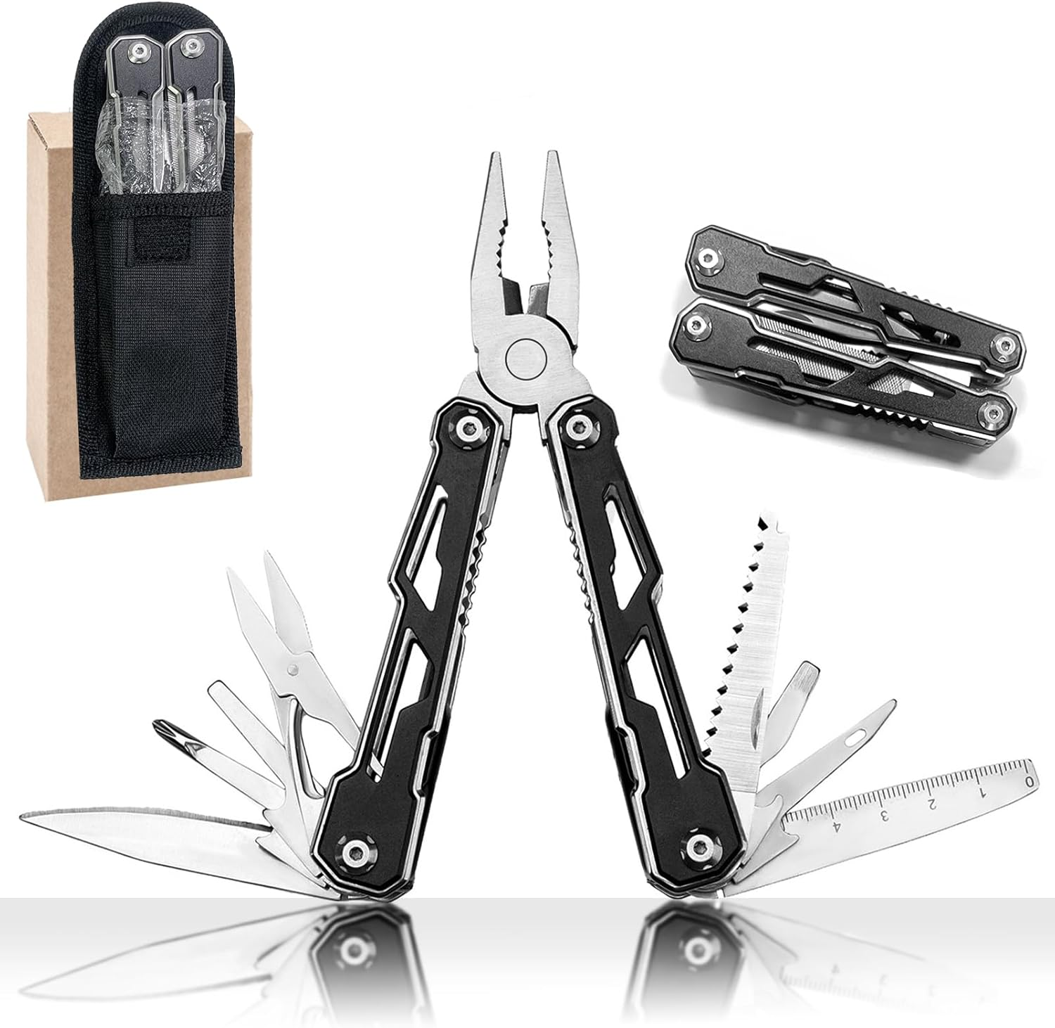 16-In-1 Folding Stainless Steel Multi-Tool with Pliers, Scissors, Knife, 2 Safety Locks, Belt Clip, Pouch image number 1