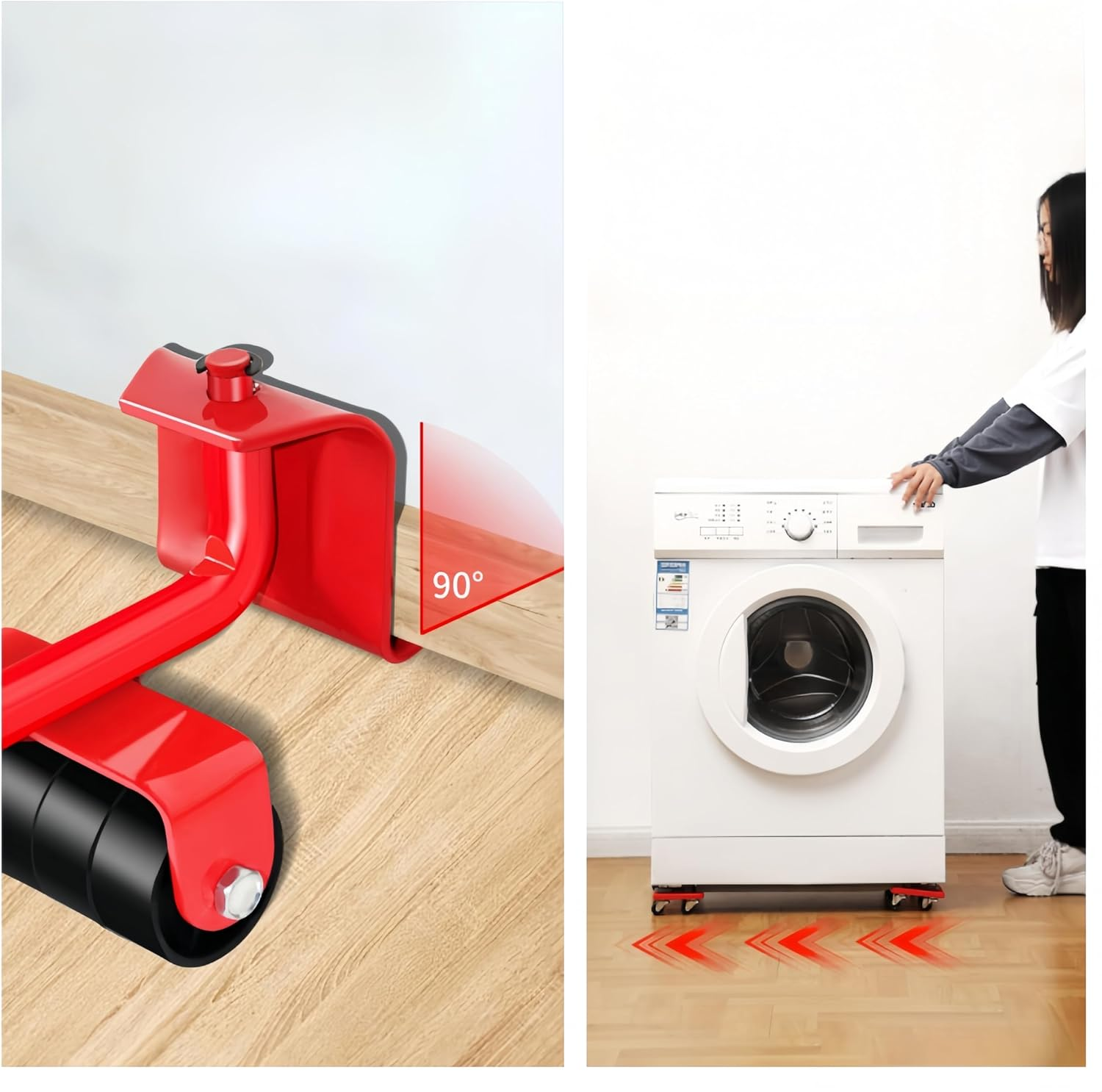 Ai-Oumleef Furniture Lifter Mover Tool Set, 1Set Furniture Lifter Tool and Furniture Slide Set, Wheels Lifters Heavy Duty Appliance Sliders Roller for Easy Moving （Red）