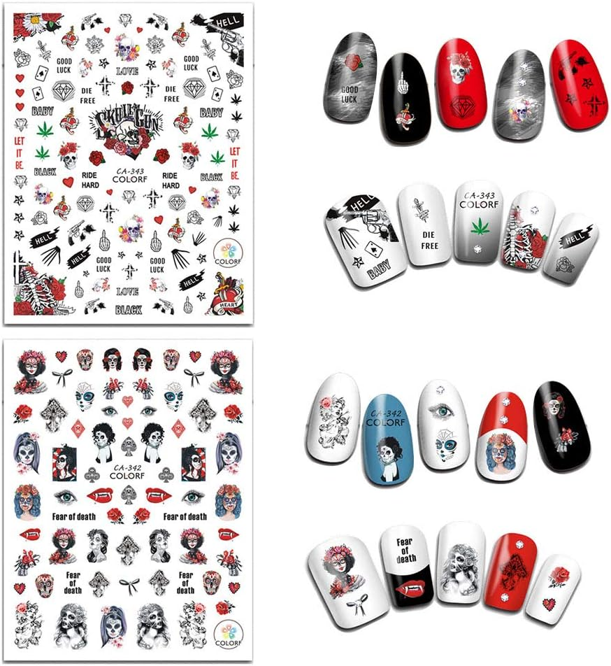 EBANKU Halloween Nail Sticker Decals, 12 Sheets Nail Stickers Nail Art Stickers Nail Decals for Halloween DIY Nail Art Decoration image number 4