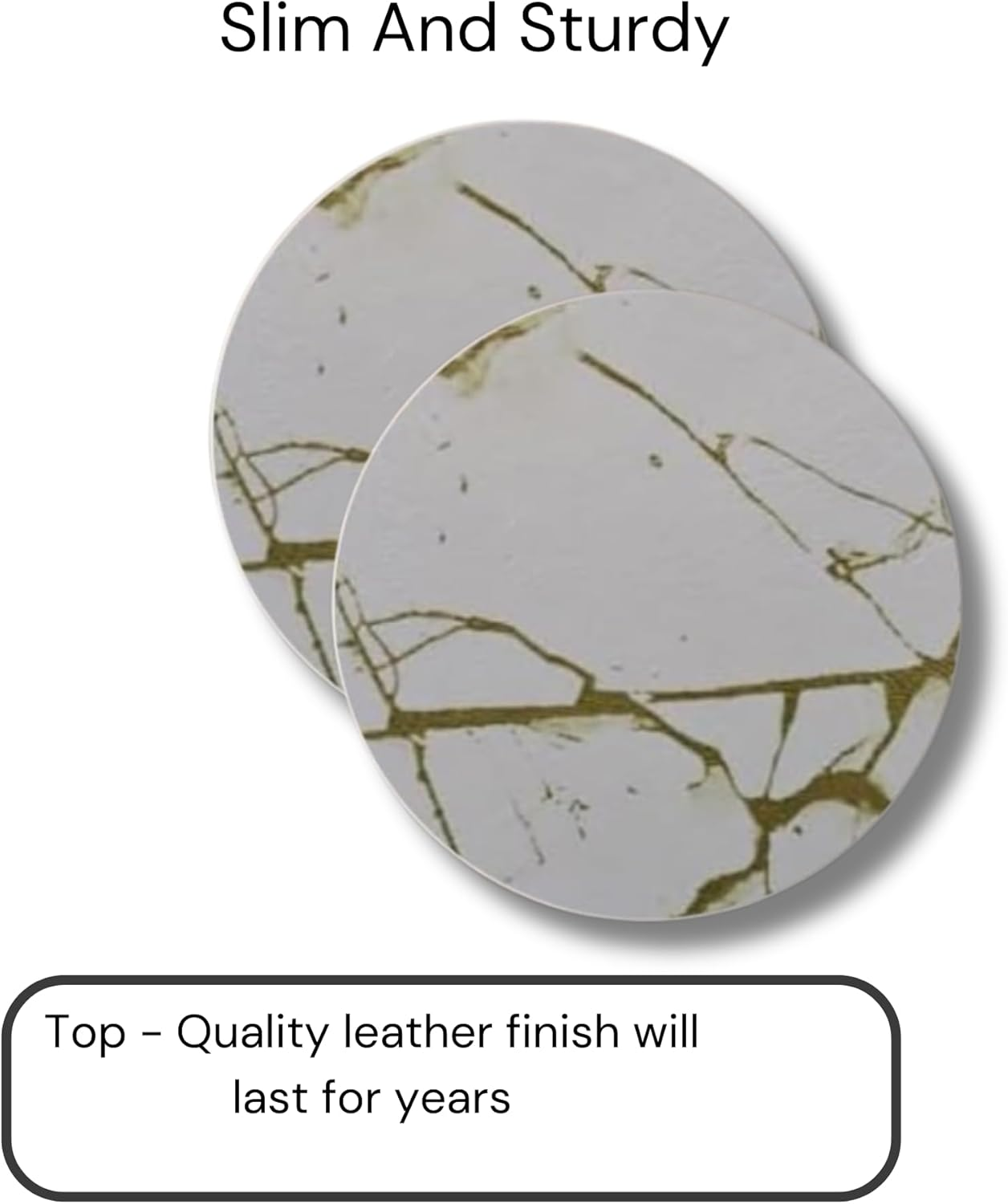 Vmila Leather Coasters for Drinks, 4" Drink Coasters Set of 6 with Holder for Tabletop Protection, Handmade Luxurious Home D&eacute;cor and Housewarming Gift (White Gold Marble Coaster)