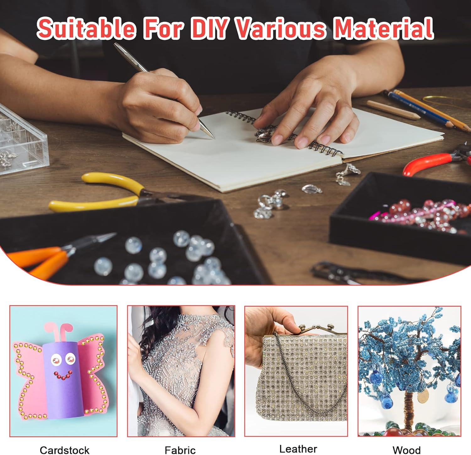 Hotfix Rhinestone Applicator Tool, Catcan Bedazzler Kit with Rhinestones for Clothing, 2 Boxes AB Crystal Rhinestones, 7 Tips, Tweezers, Jewel Picker, Trays, DIY Crafts Black-Red image number 5