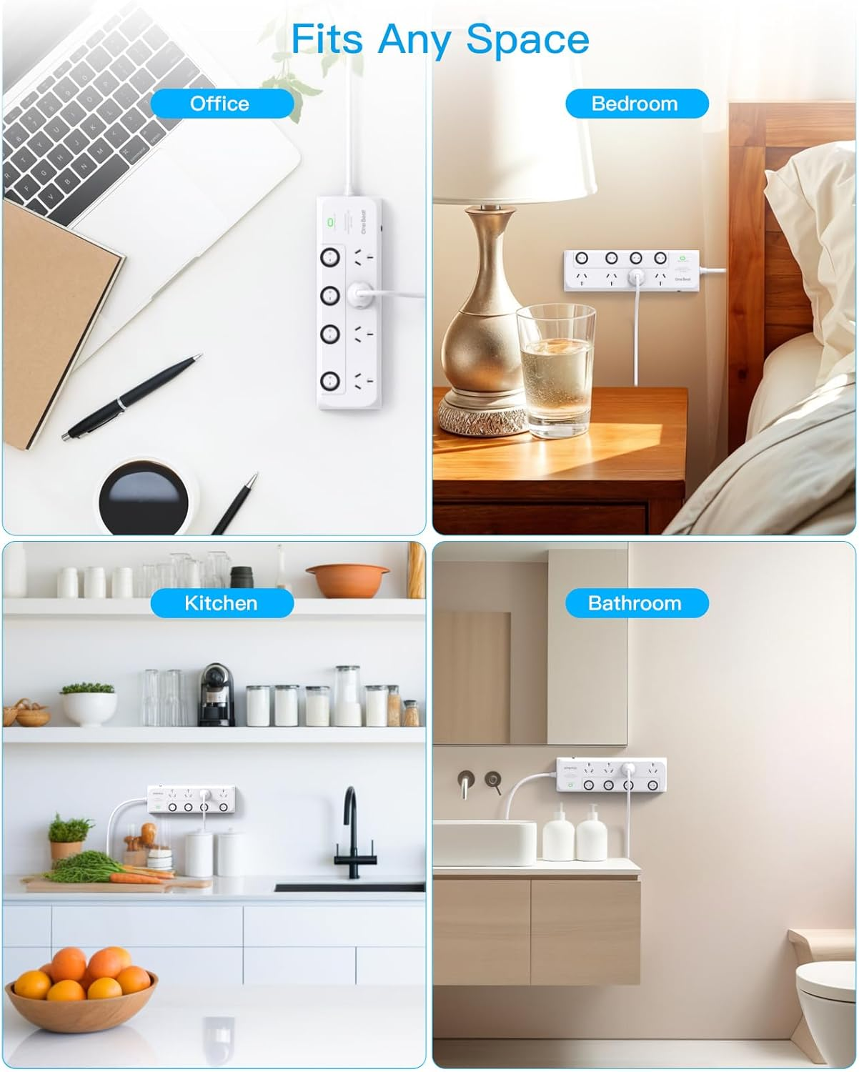 Power Board Surge Protector with Individual Switch,Power Strip with 4 AC Outlets, 1.2M Extension Cord 350 Joules Powerboard,Extension Board Wall Mount for Home,Dorm Room and Office image number 4