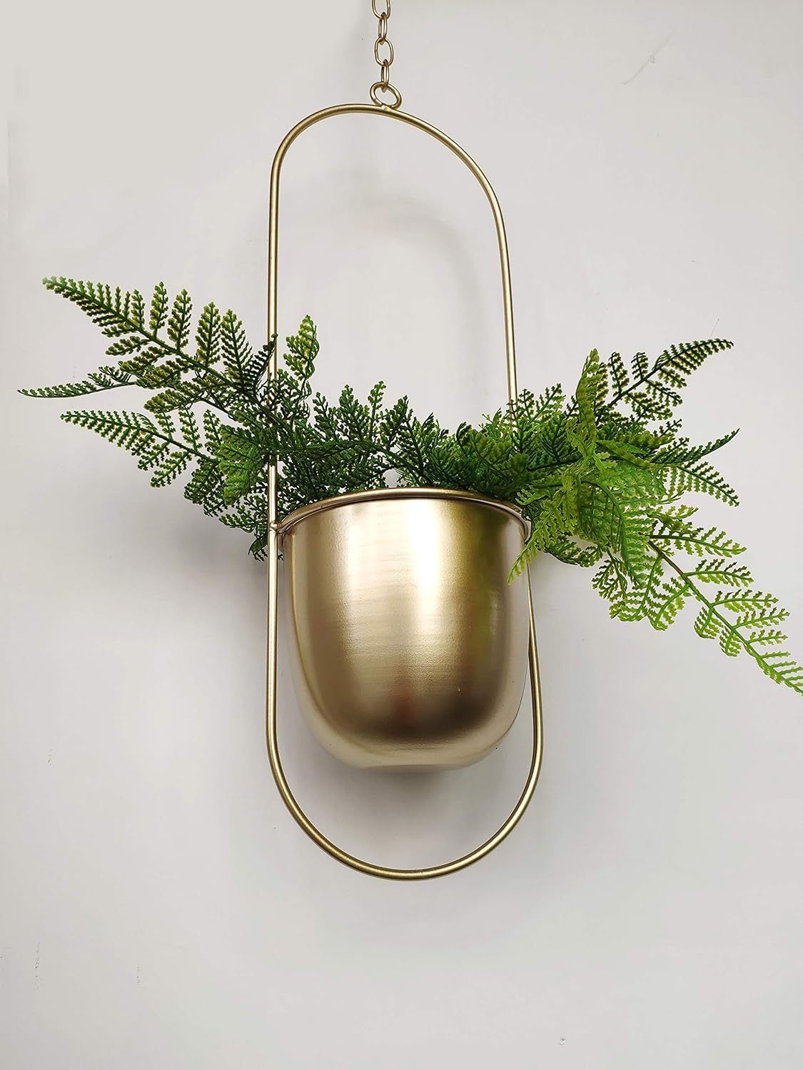 Boho Gold Metal Plant Hanger,Metal Wall and Ceiling Hanging Planter, Modern Planter, Mid Century Flower Pot Plant Holder, Minimalist Planter for Indoor Outdoor Home Decor - Beige image number 5