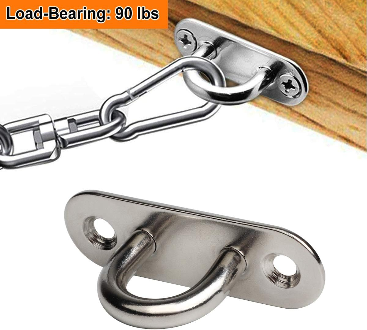 WOFTD 10-Pack 304 Stainless Steel Ceiling Hook Ring Hooks 1. 8 Inch M5 Strip Type Eye Plate with Enclosed Hook Boat Rigging Heavy Duty Ceiling & Wall Mount Hanging Hardware Fitting image number 6