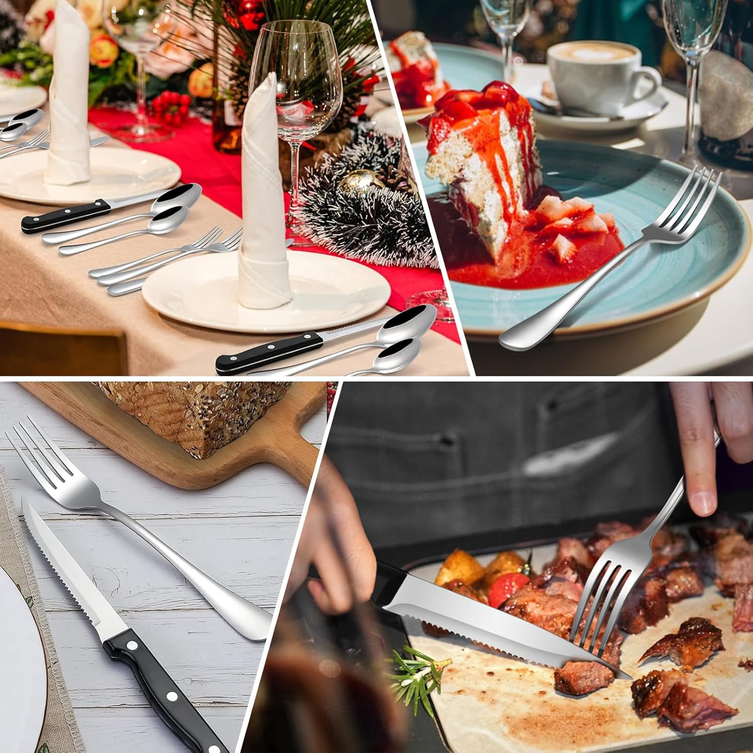 48 Pcs Silverware Cutlery Set Food-Grade Stainless Steel Flatware Set Mirror Polished Steak Cutlery Set for Kitchen Restaurant Office Tableware Includes Spoons Forks Knives Dishwasher Safe (Silvery) image number 2